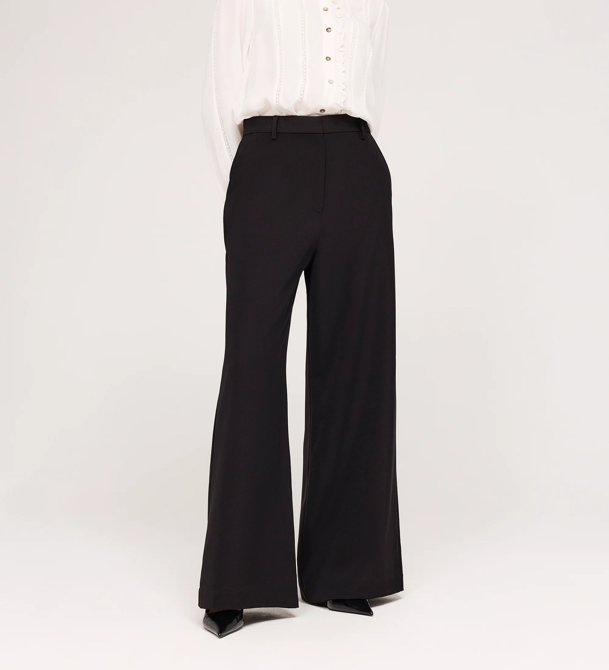 Addie Black Gaberdine Twill Wide Leg Trousers - Image 2