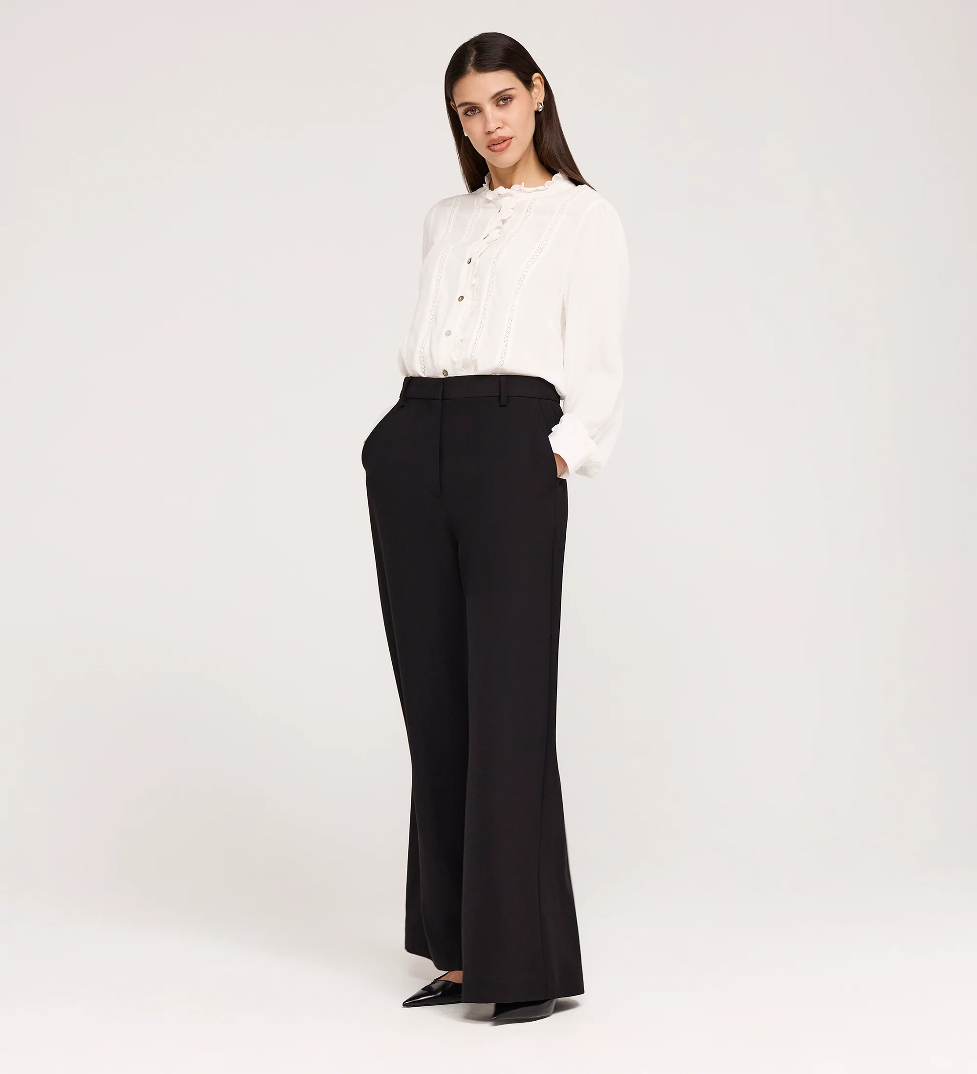 Addie Black Gaberdine Twill Wide Leg Trousers - Image 4