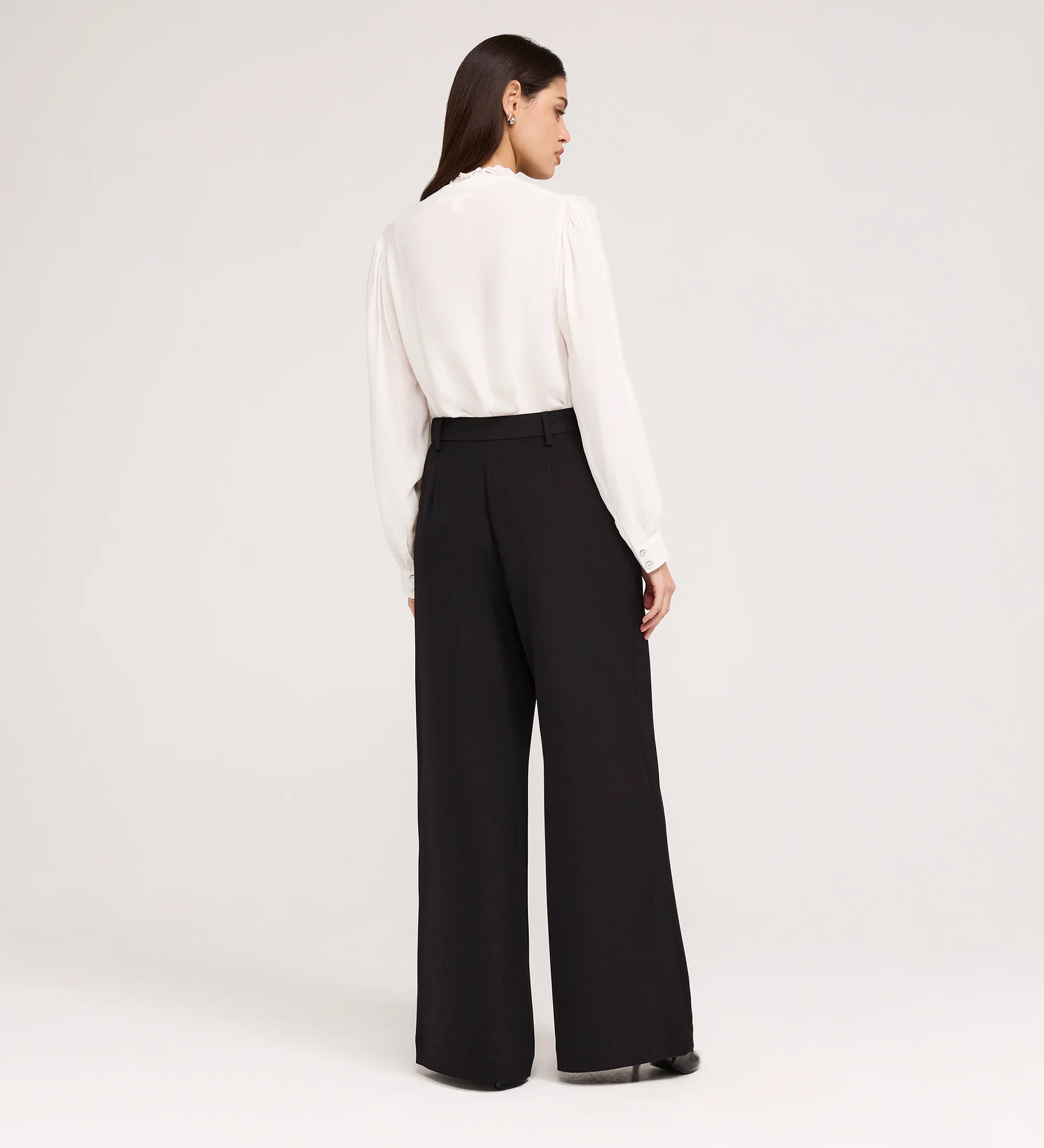 Addie Black Gaberdine Twill Wide Leg Trousers - Image 5