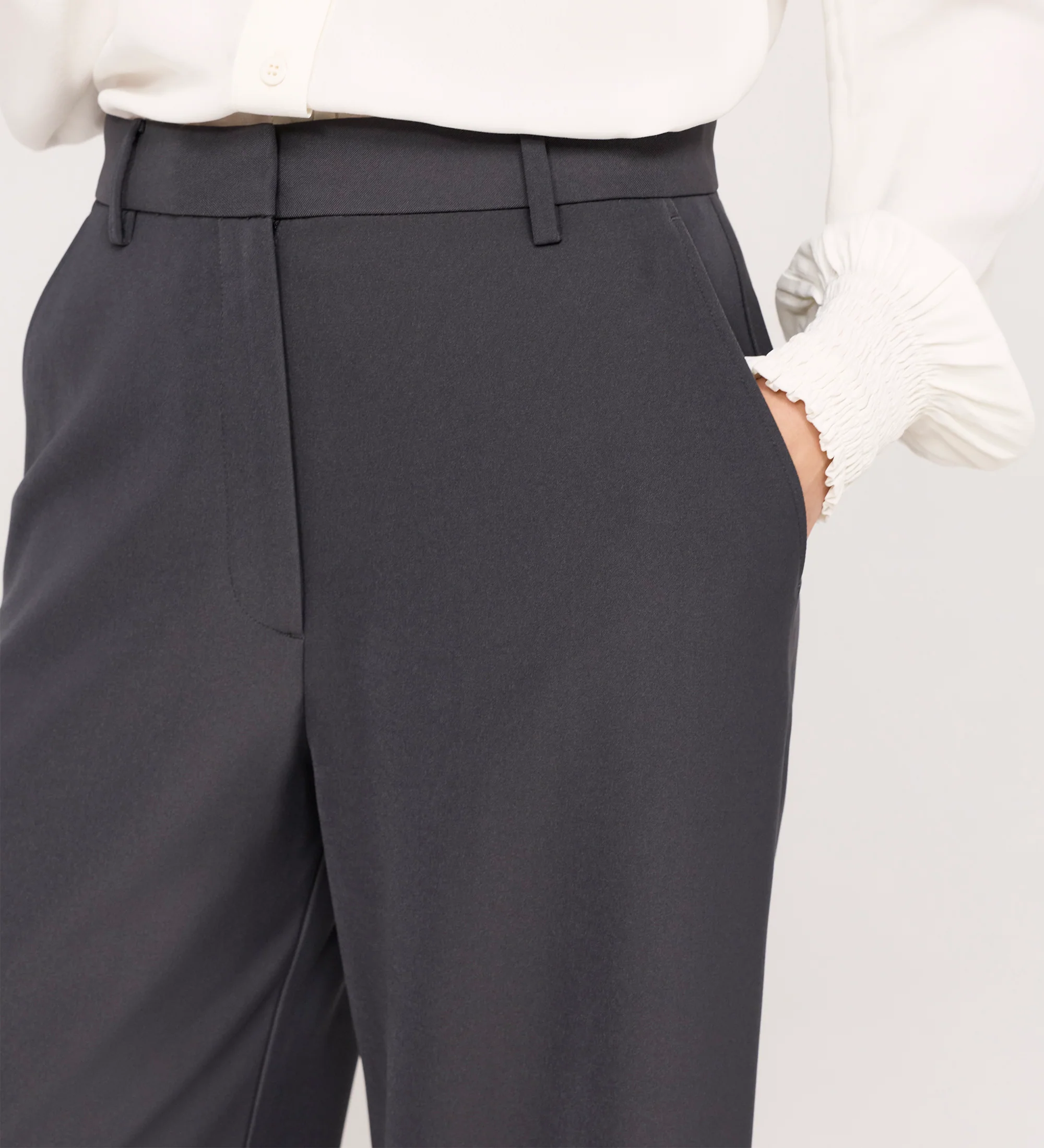 Addie Charcoal Gaberdine Twill Wide Leg Trousers - Image 2