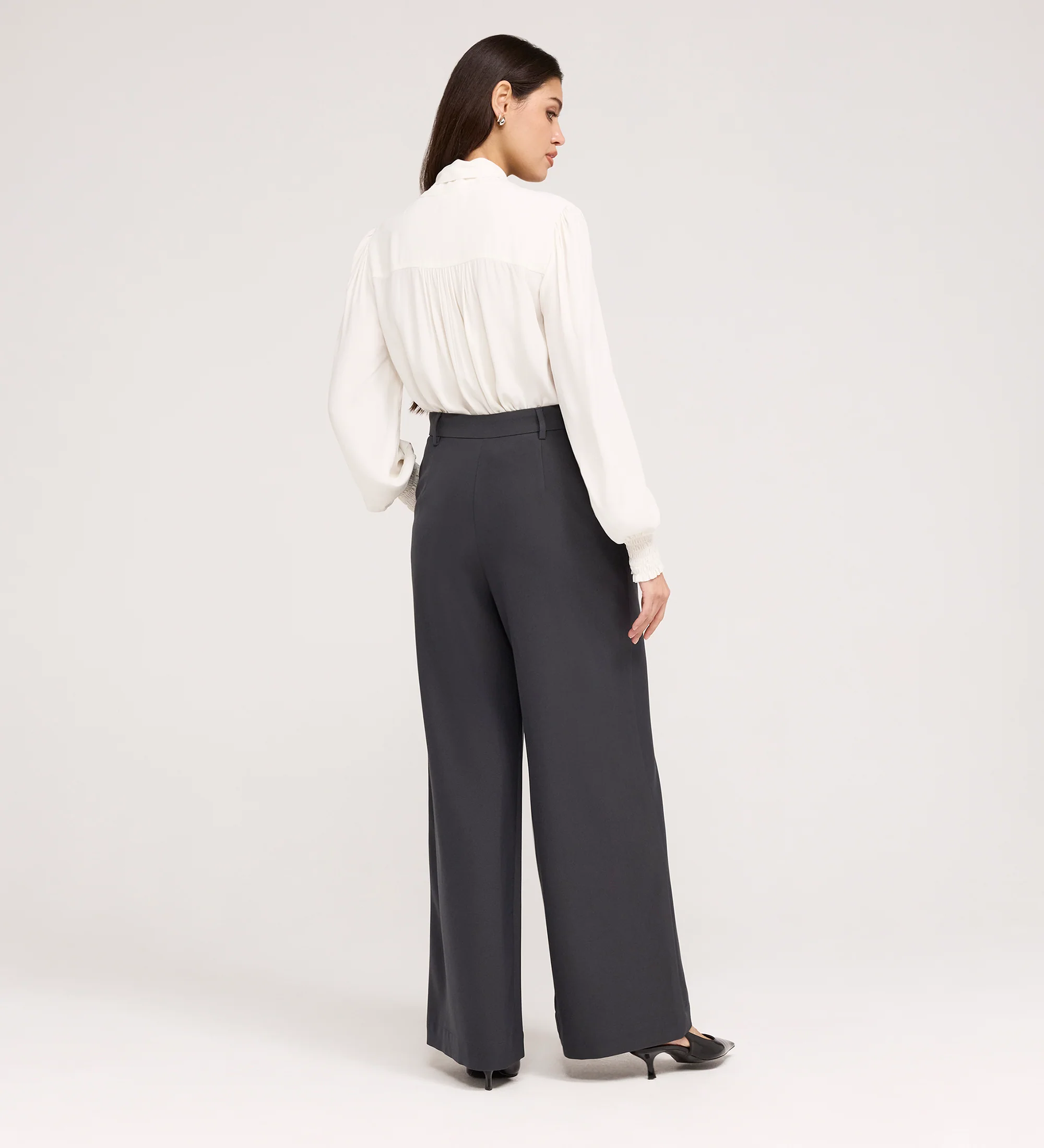 Addie Charcoal Gaberdine Twill Wide Leg Trousers - Image 4