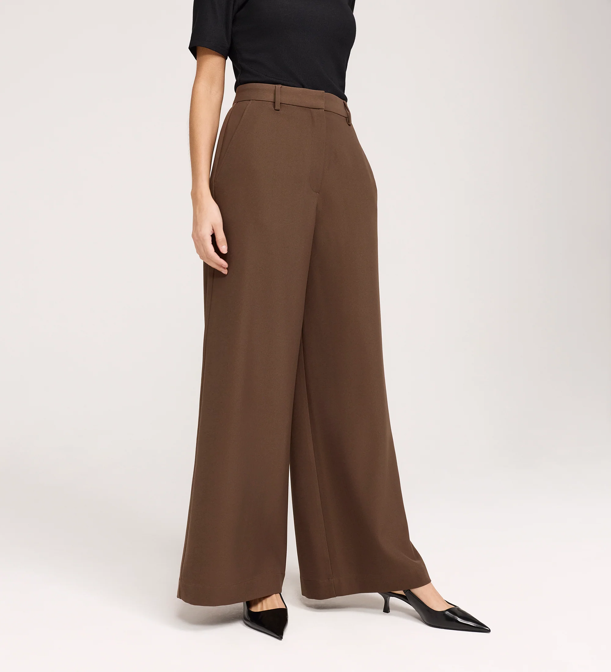 Addie Mushroom Gaberdine Twill Wide Leg Trousers - Image 2
