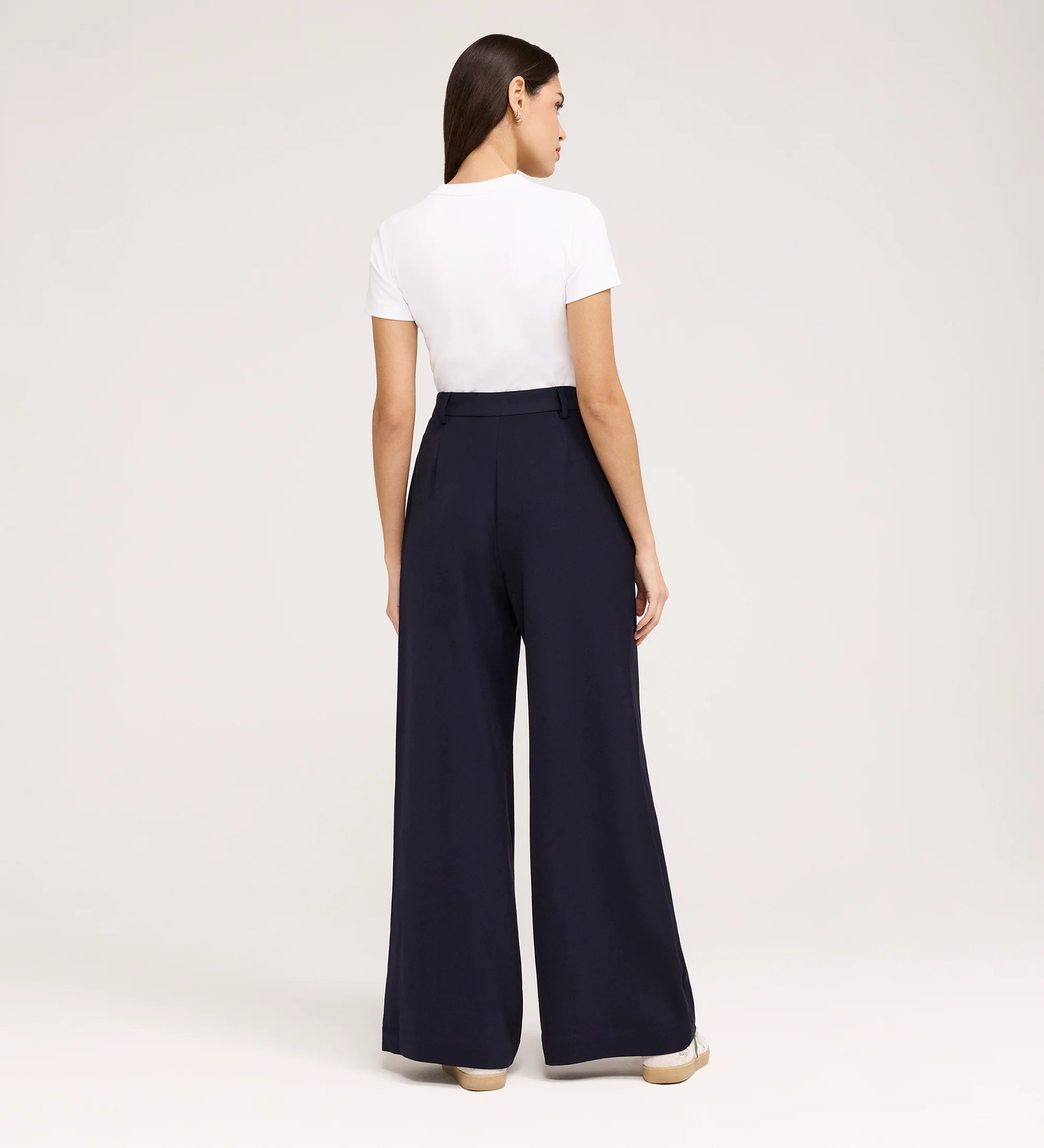 Addie Navy Gaberdine Twill Wide Leg Trousers - Image 5