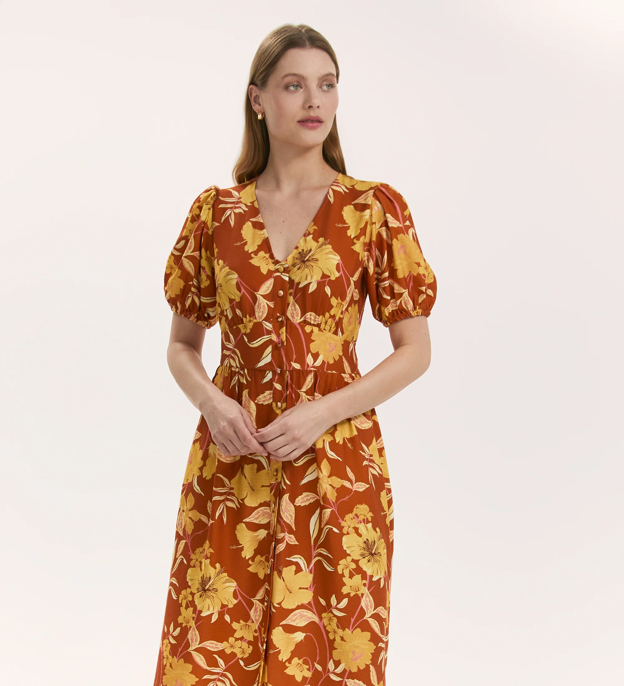 Addison Brown Floral Button Through Midi Dress - Image 3