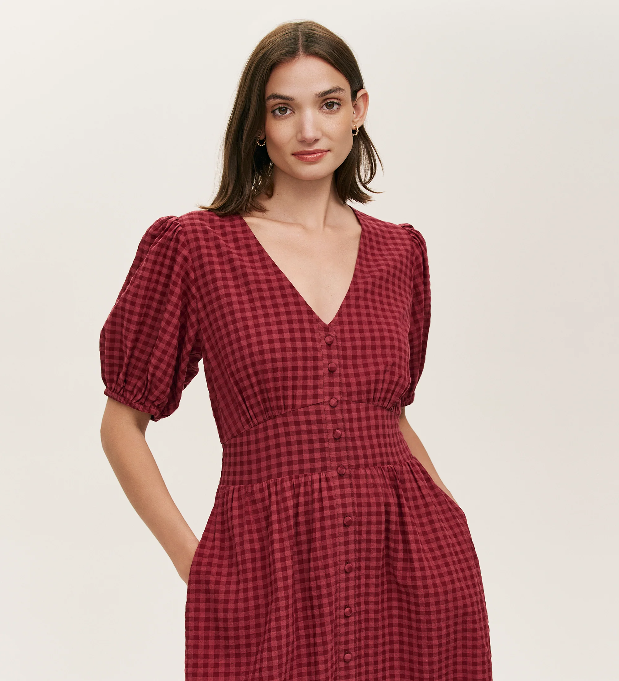 Addison Burgundy Seersucker Midi Tea Dress - Image 3