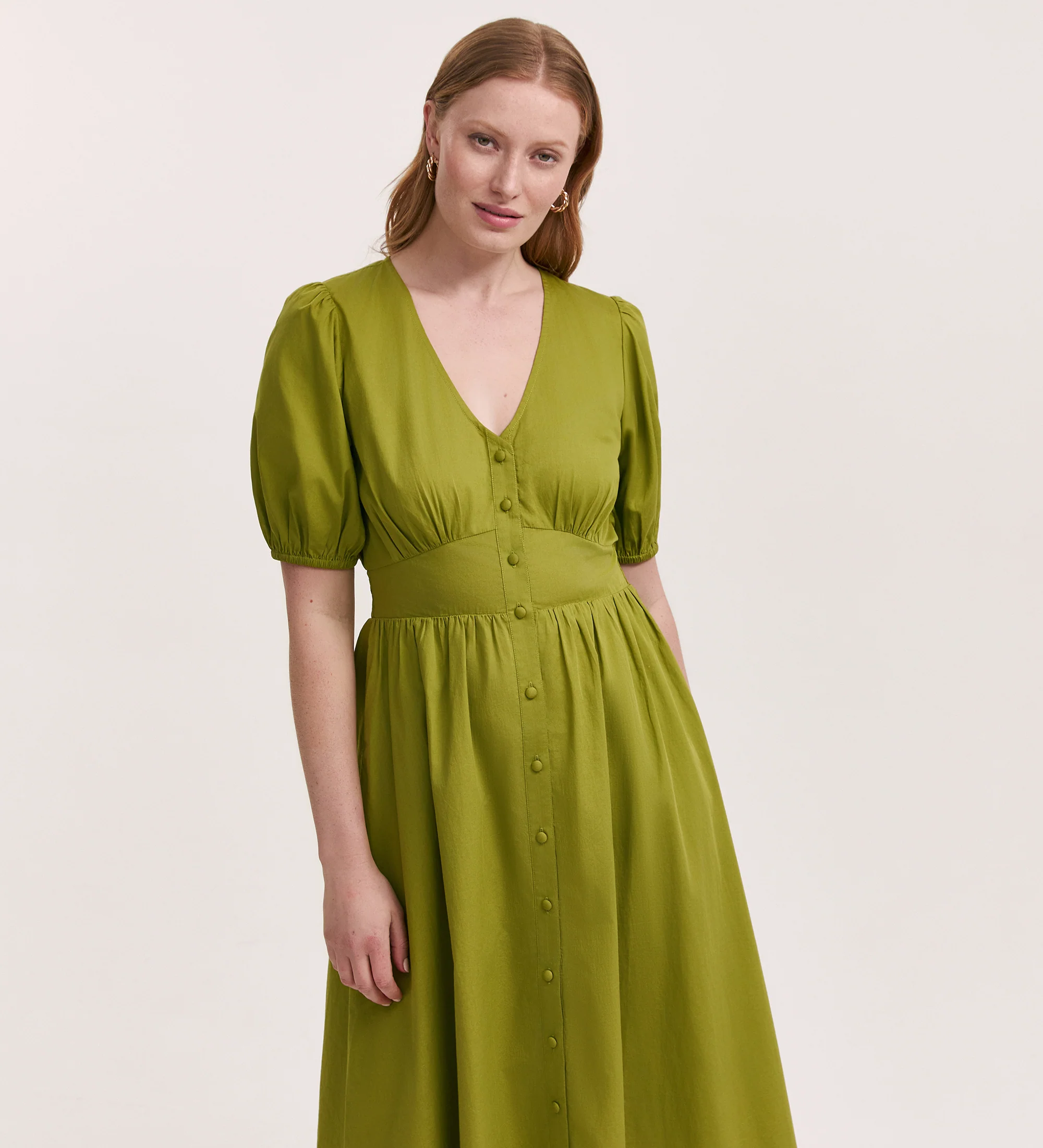 Addison Light Green Cotton Midi Tea Dress - Image 3