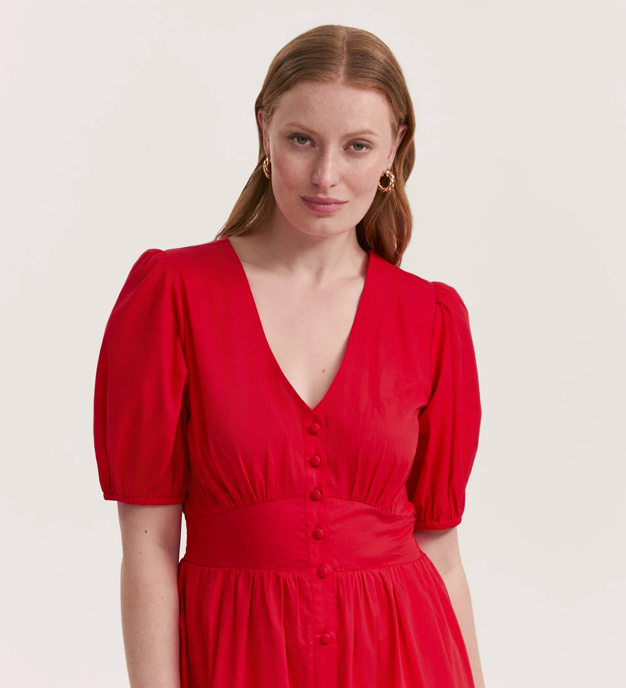 Addison Red Cotton Midi Tea Dress - Image 3