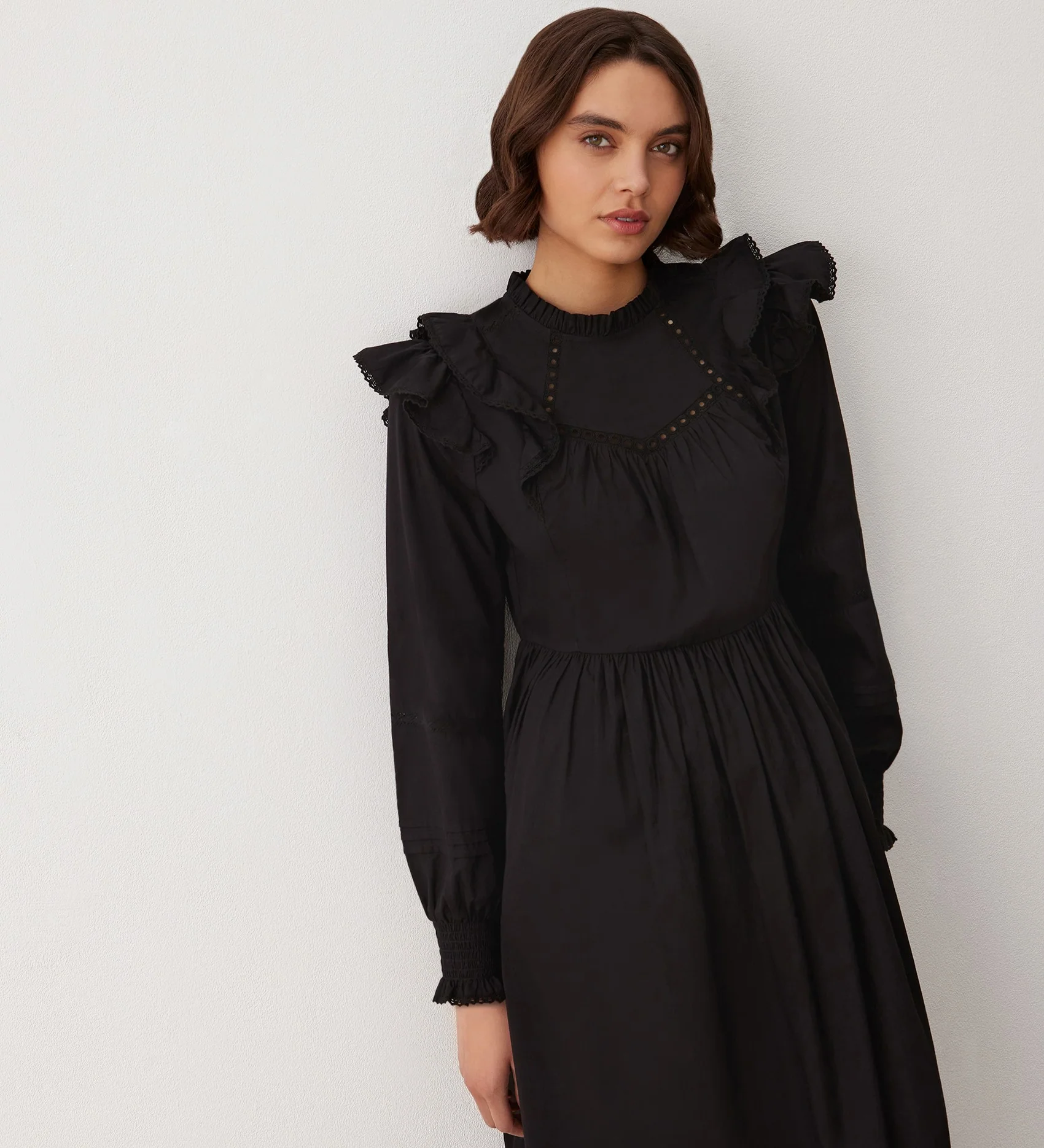 Adela Black Cotton Midi Dress - Image 2