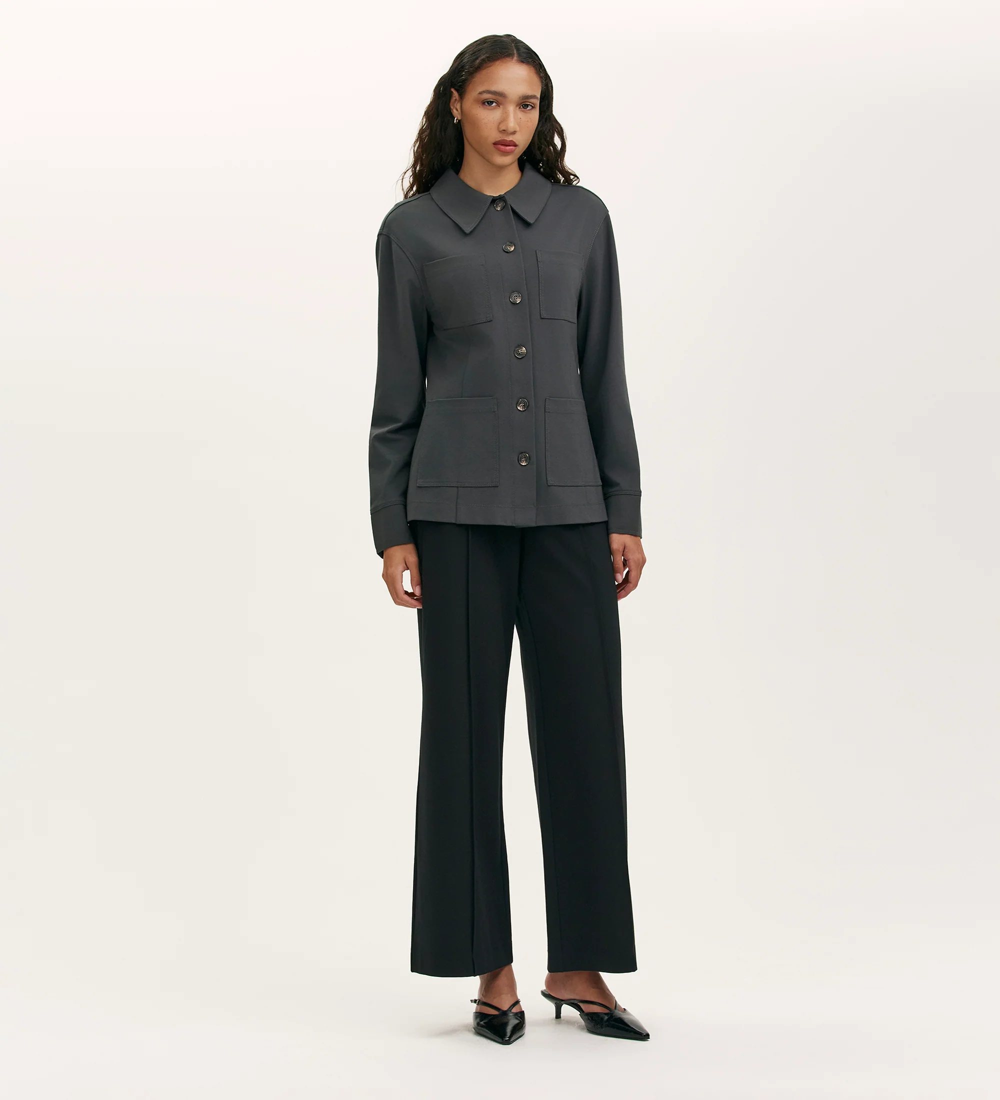 Agness Charcoal Ponte Jersey Button Down Jacket - Image 2