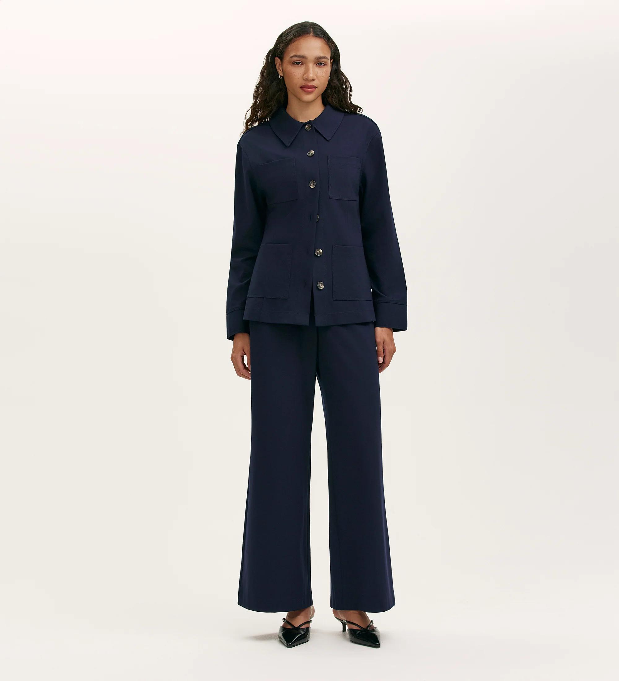 Agness Navy Ponte Jersey Button Down Jacket - Image 2