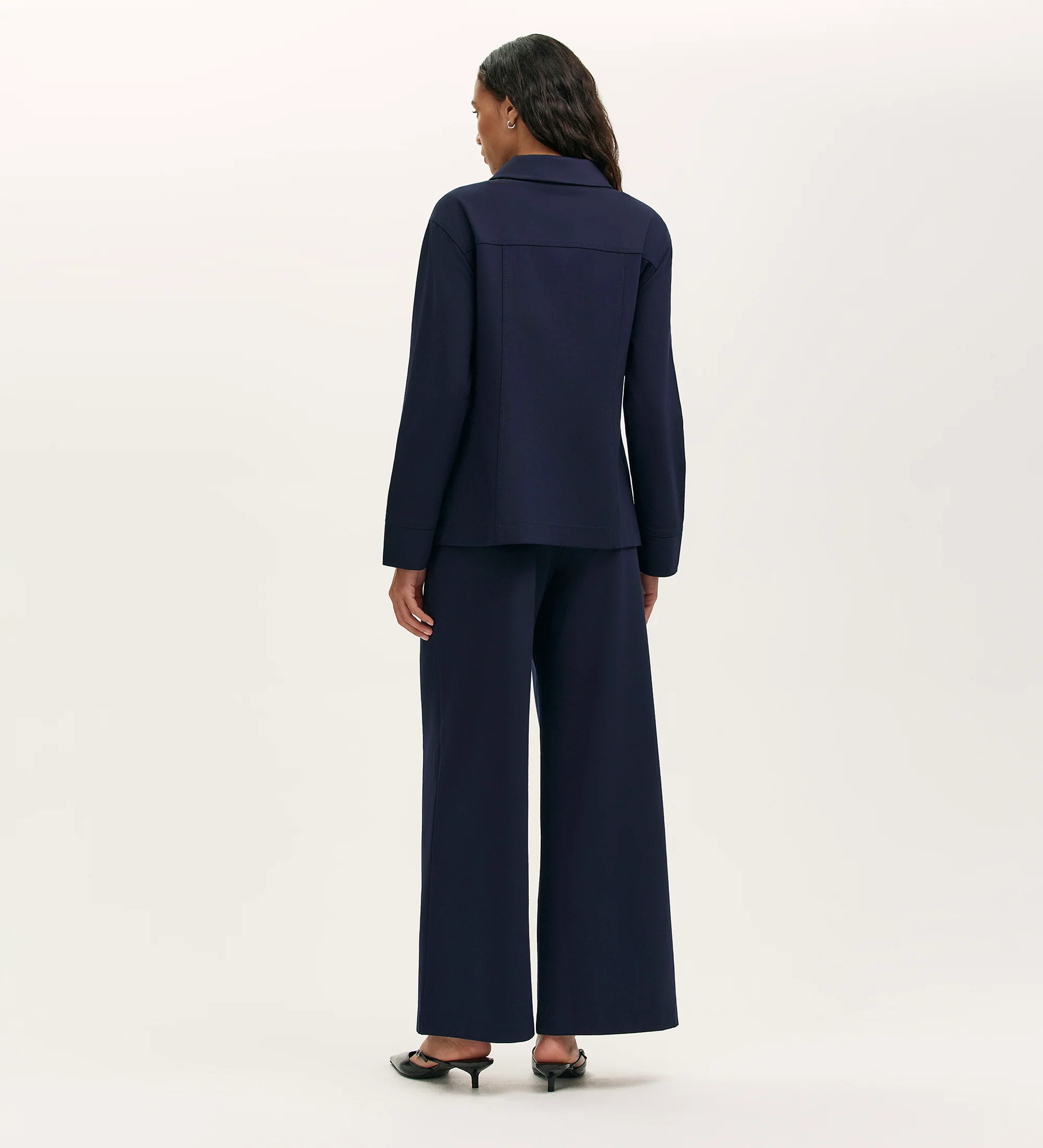 Agness Navy Ponte Jersey Button Down Jacket - Image 4
