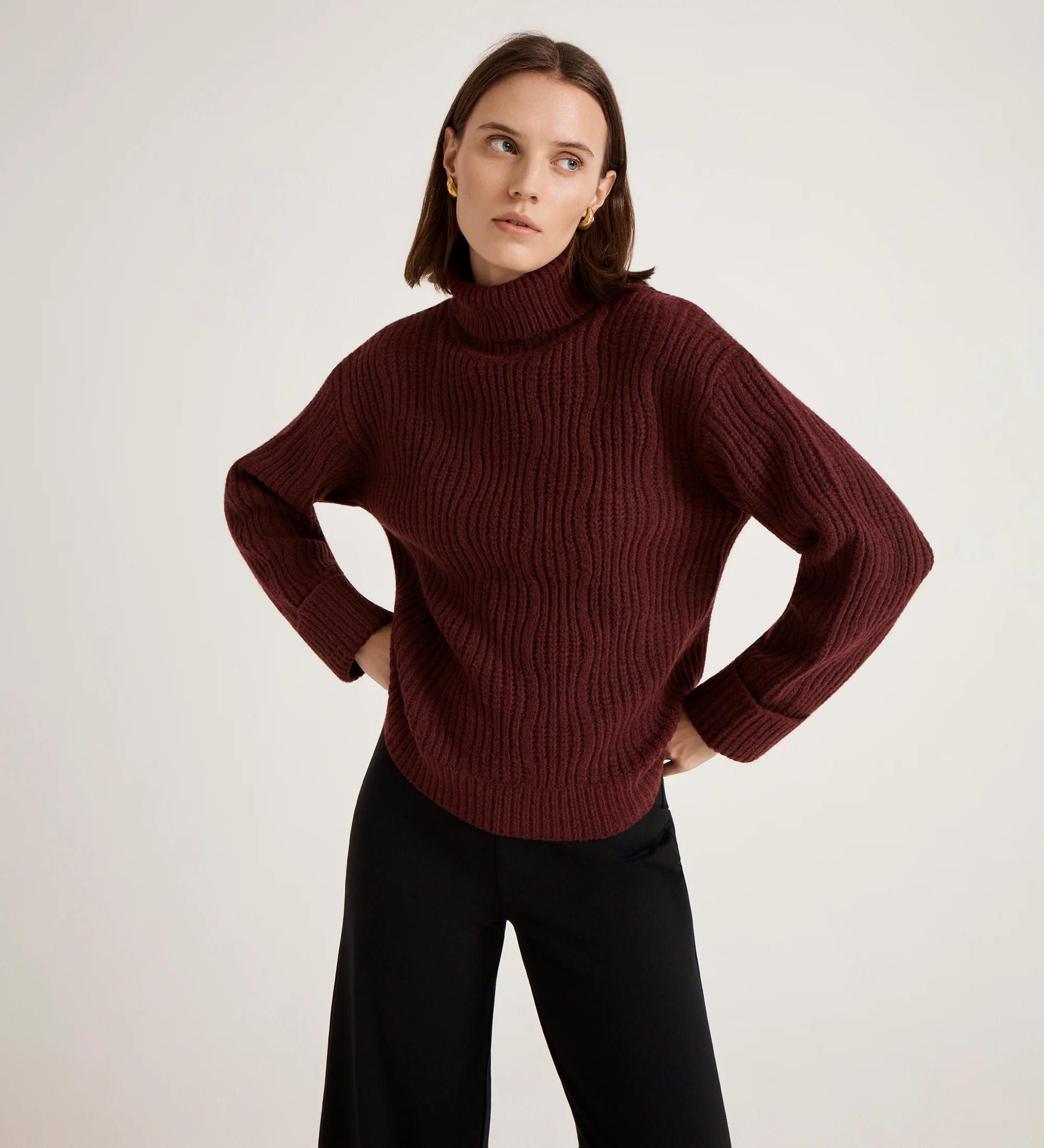 Albie Burgundy Roll Neck Jumper - Image 3