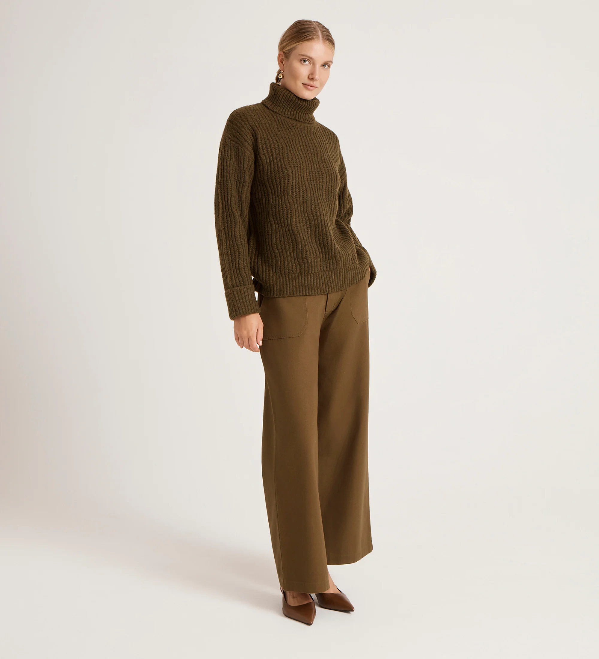 Albie Khaki Roll Neck Jumper - Image 3