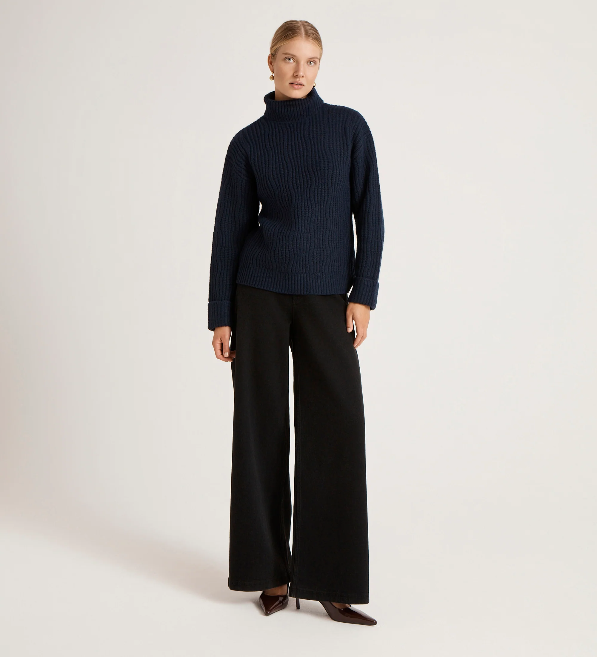 Albie Navy Roll Neck Jumper - Image 2