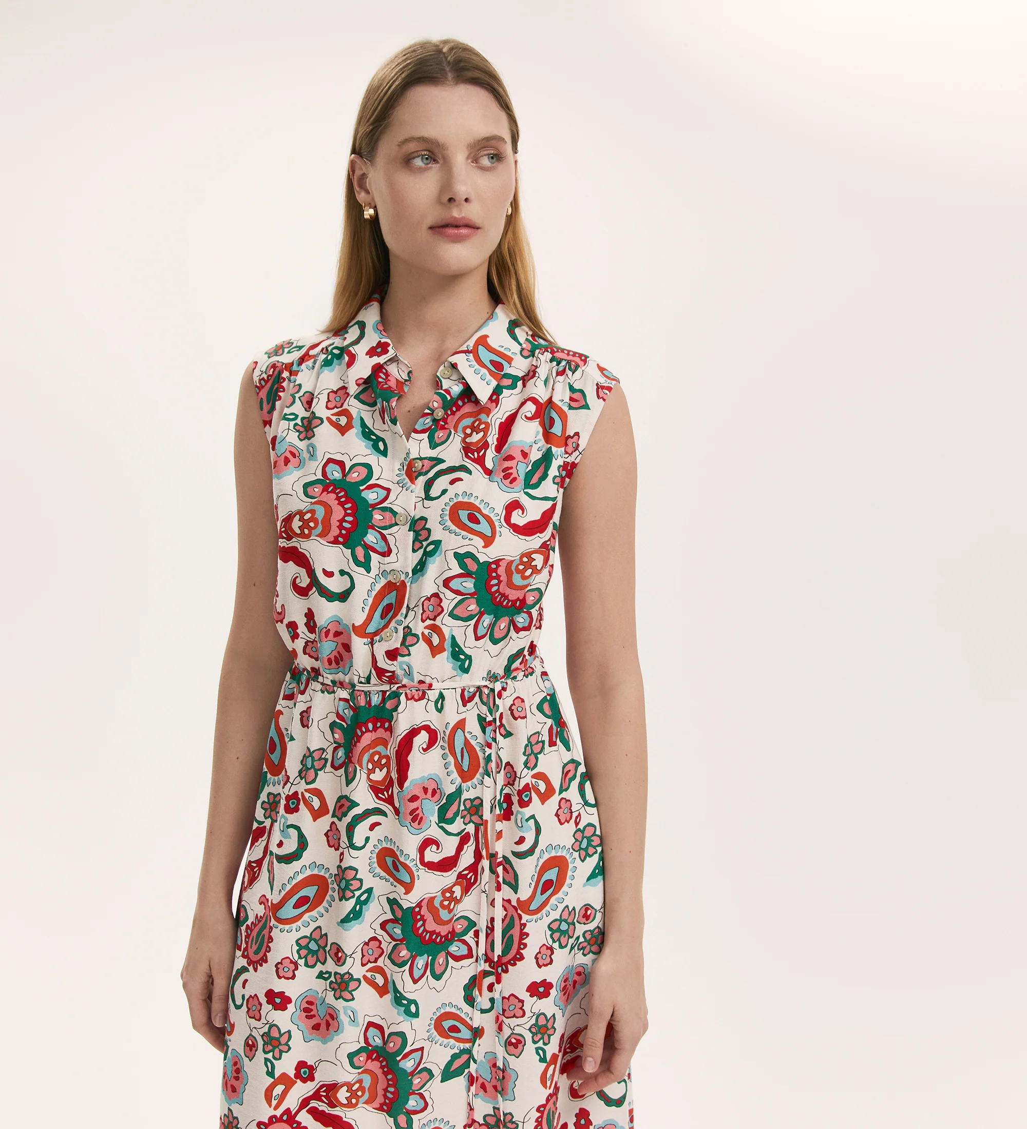 Alida Ivory Paisley Sleeveless Midi Dress - Image 3