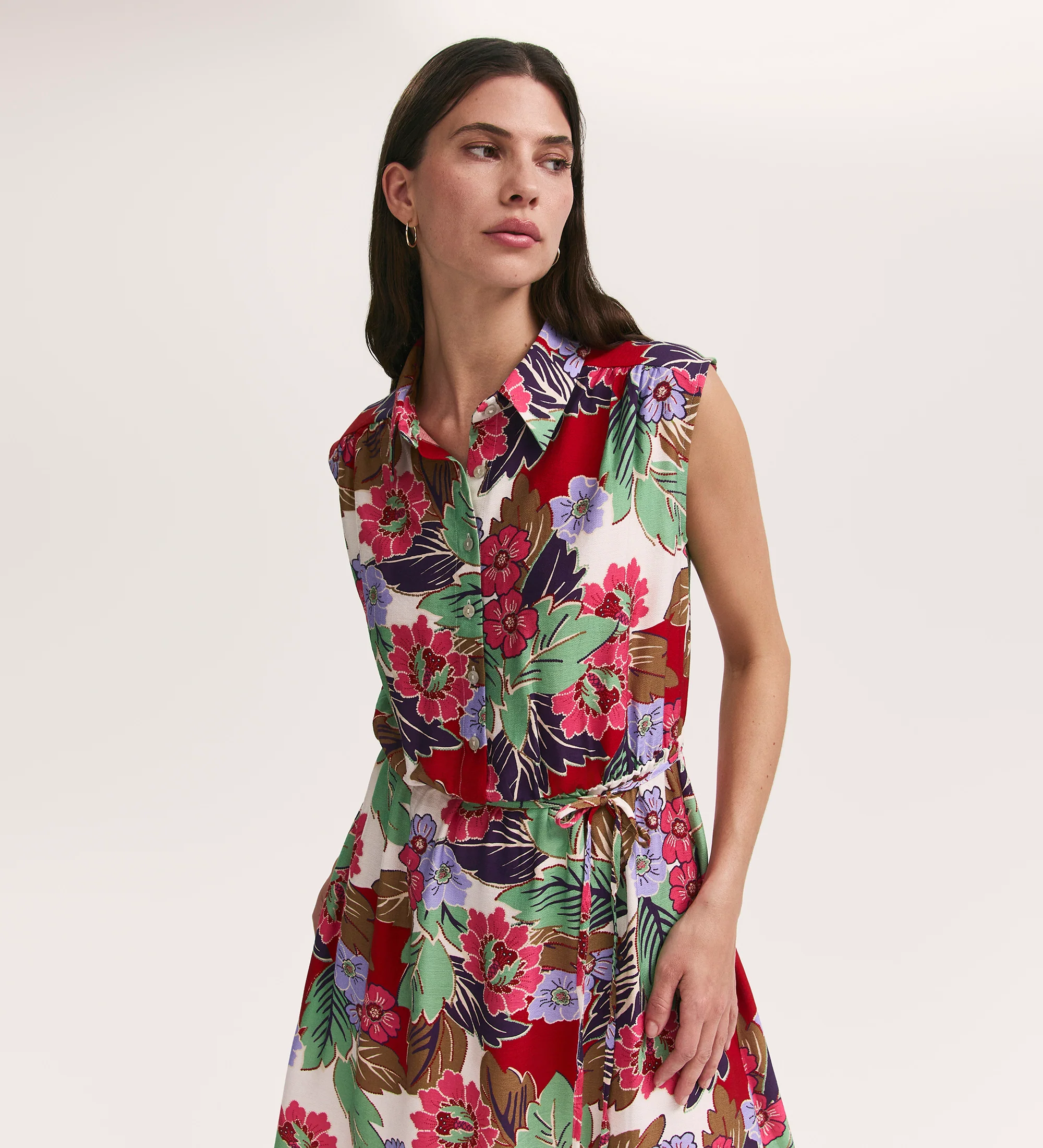 Alida Red Floral Sleeveless Midi Dress - Image 3