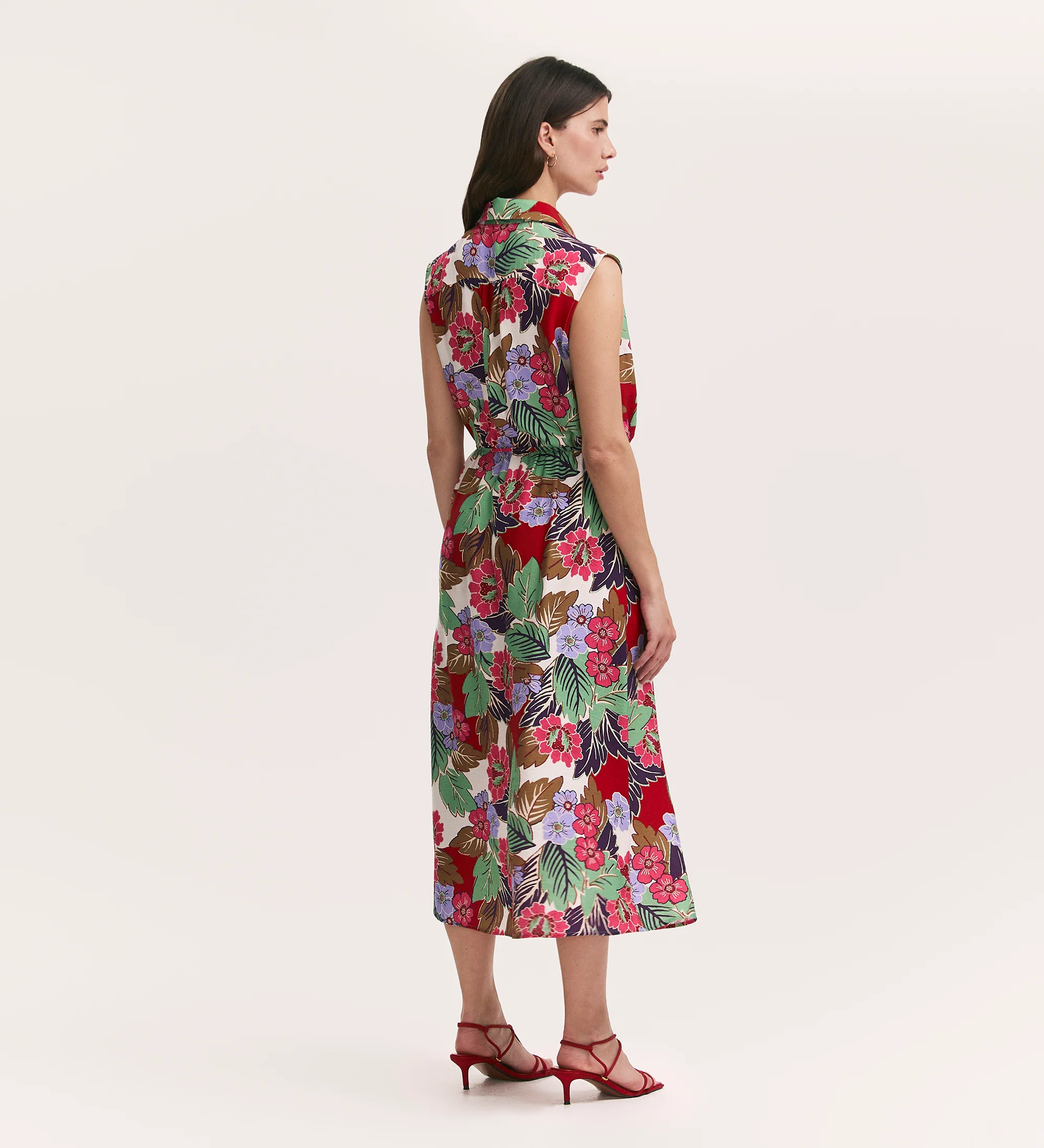 Alida Red Floral Sleeveless Midi Dress - Image 4