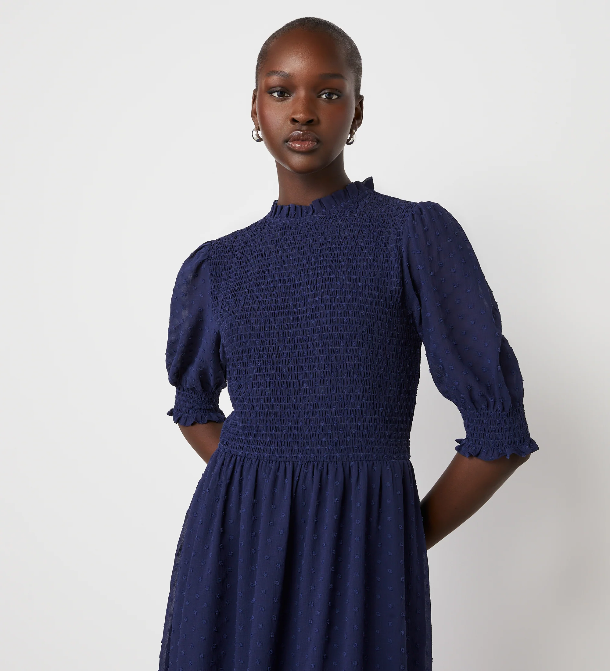 Amelia Navy Chiffon Midi Dress - Image 2