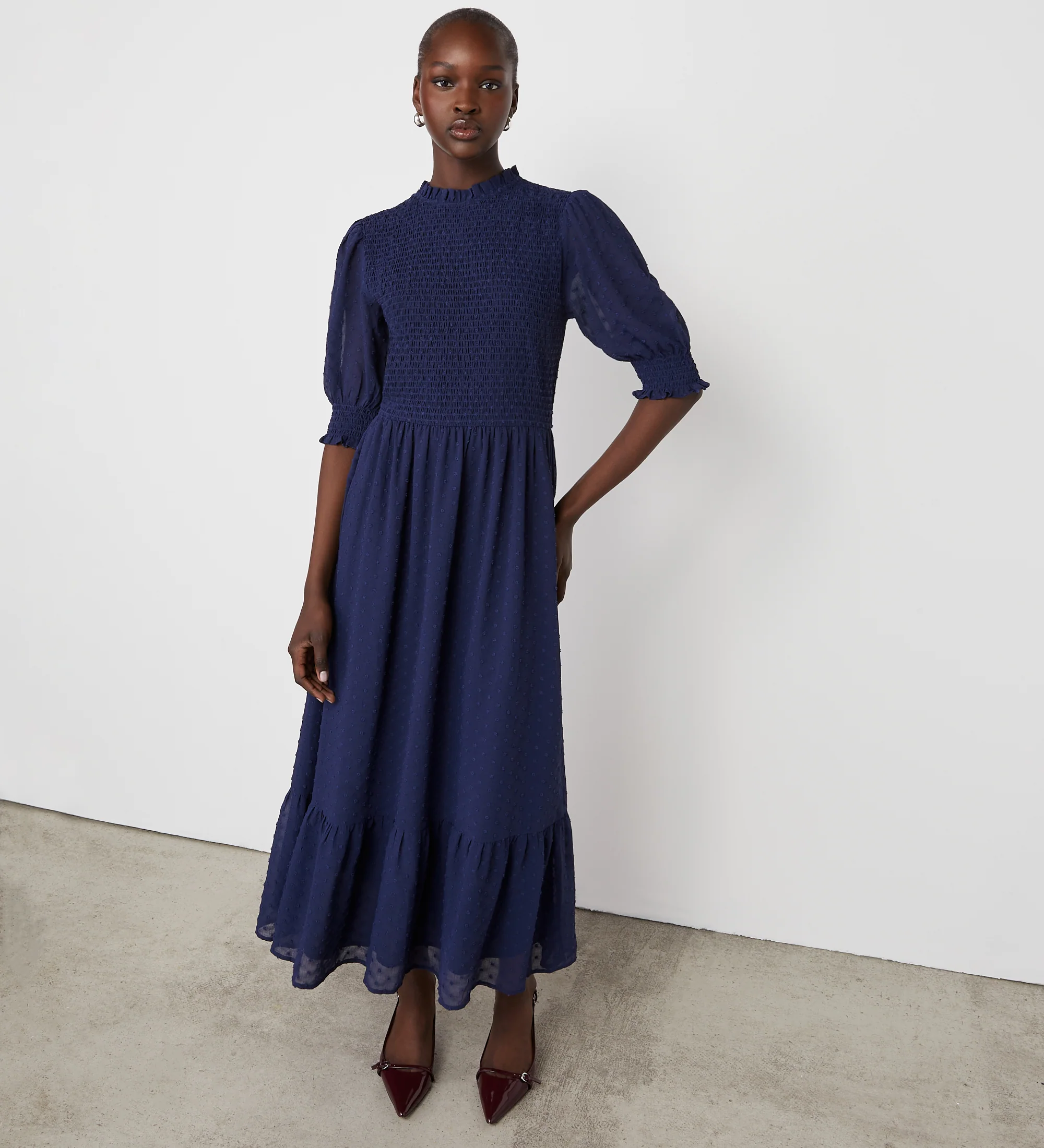 Amelia Navy Chiffon Midi Dress - Image 3