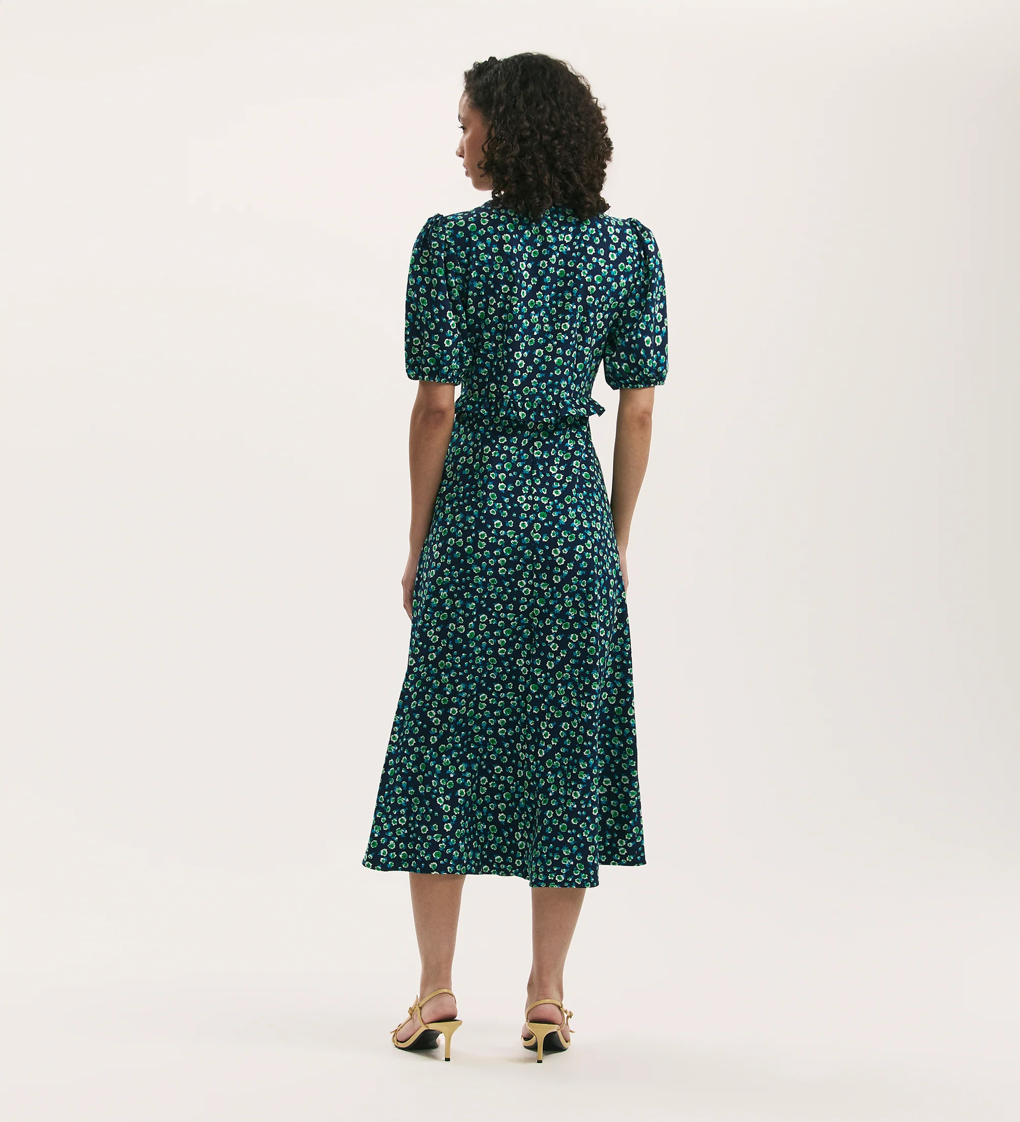 Anika Navy Ditsy Crepe Midi Tea Dress - Image 4