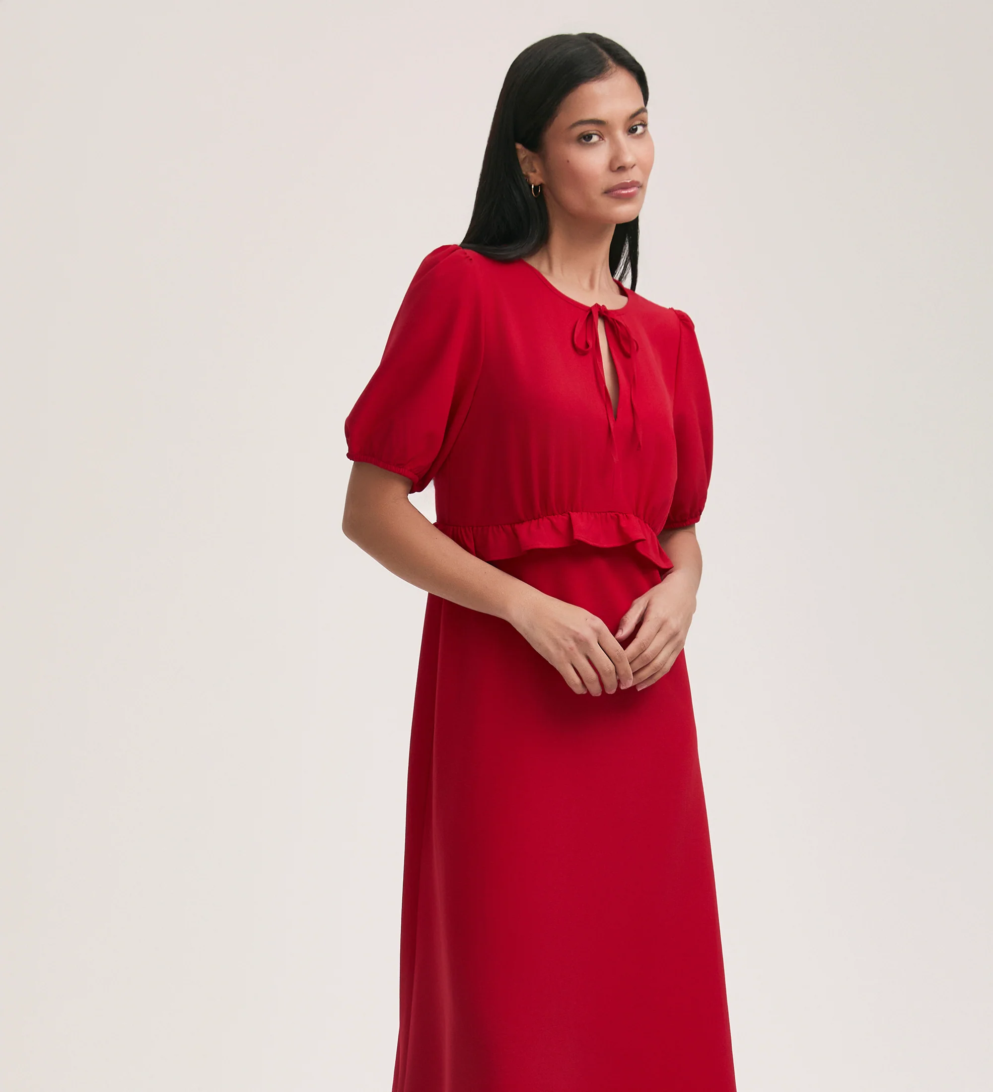Anika Red Crepe Midi Tea Dress - Image 3