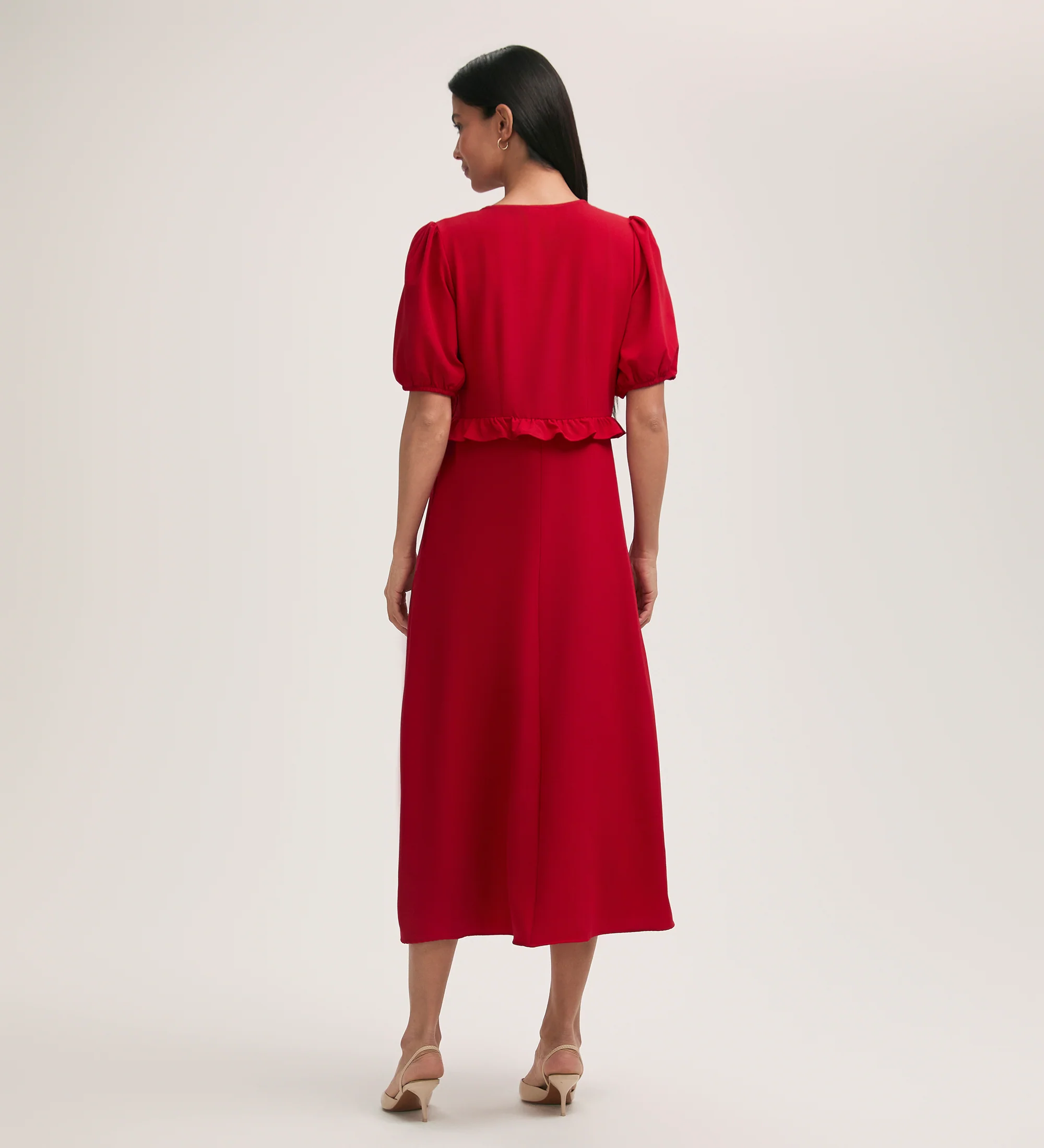 Anika Red Crepe Midi Tea Dress - Image 4