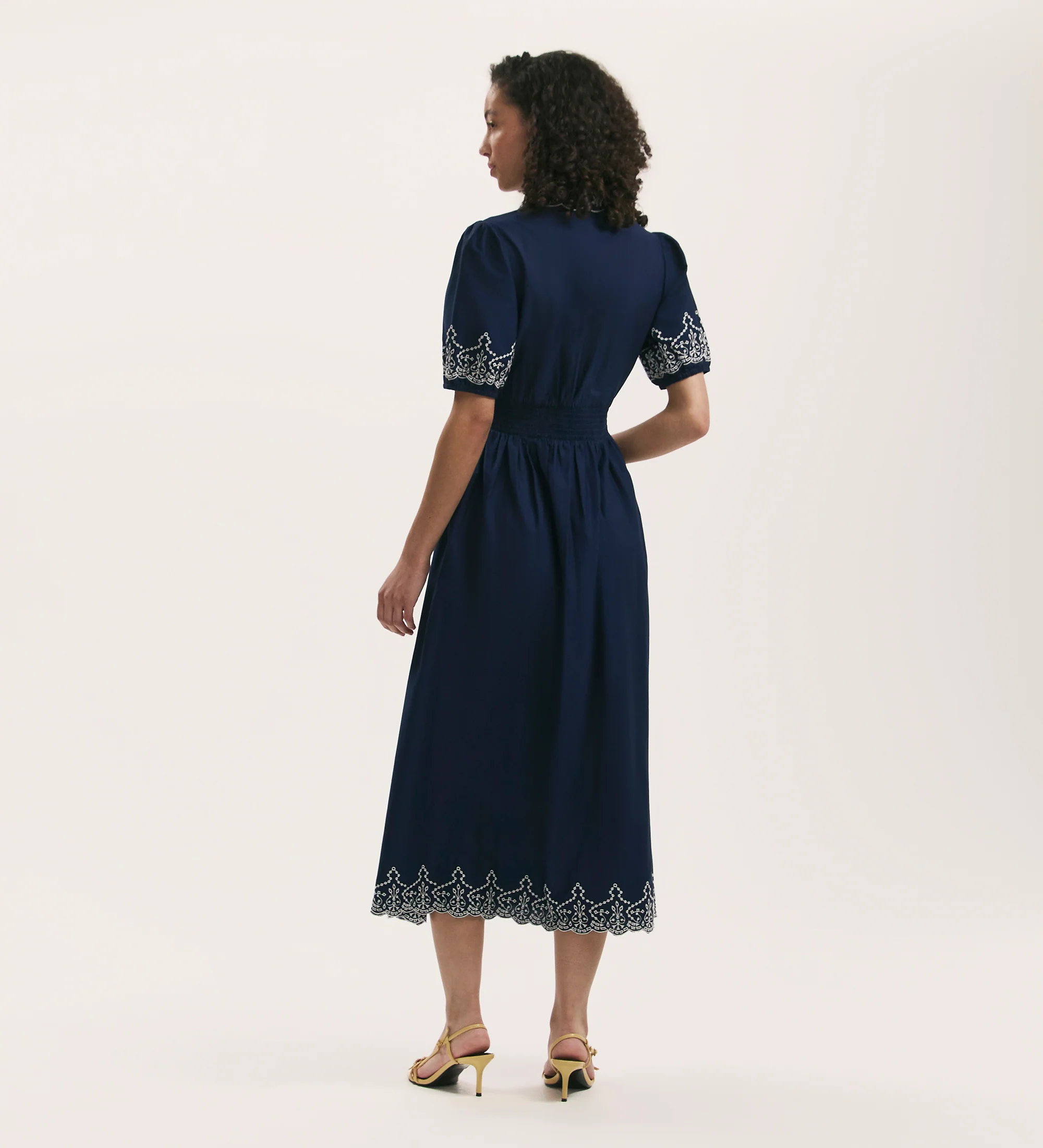 Arianna Navy Embroidered Cotton Midi Dress - Image 4
