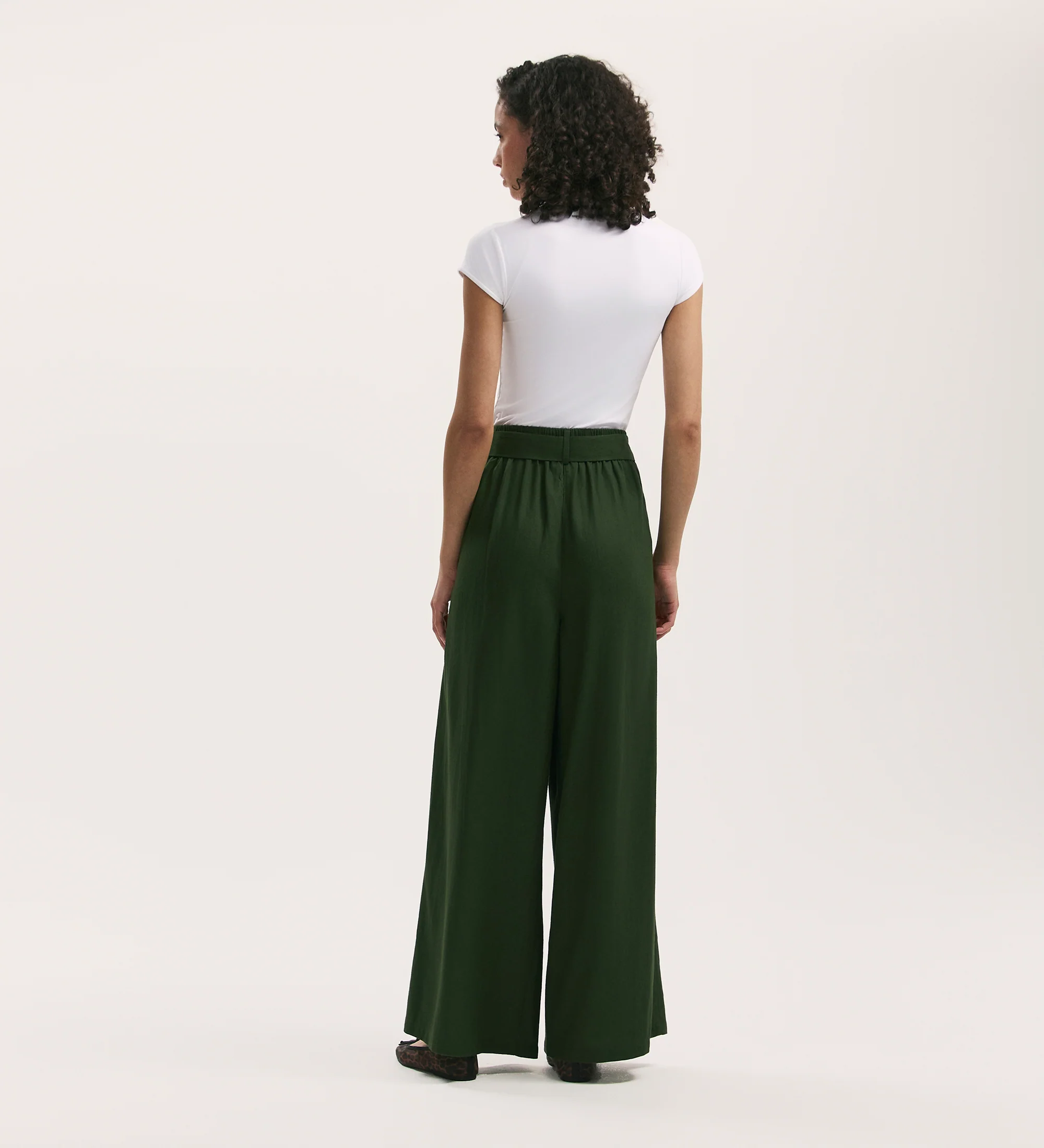 Athena Dark Khaki Linen Blend Wide Leg Trousers - Image 4