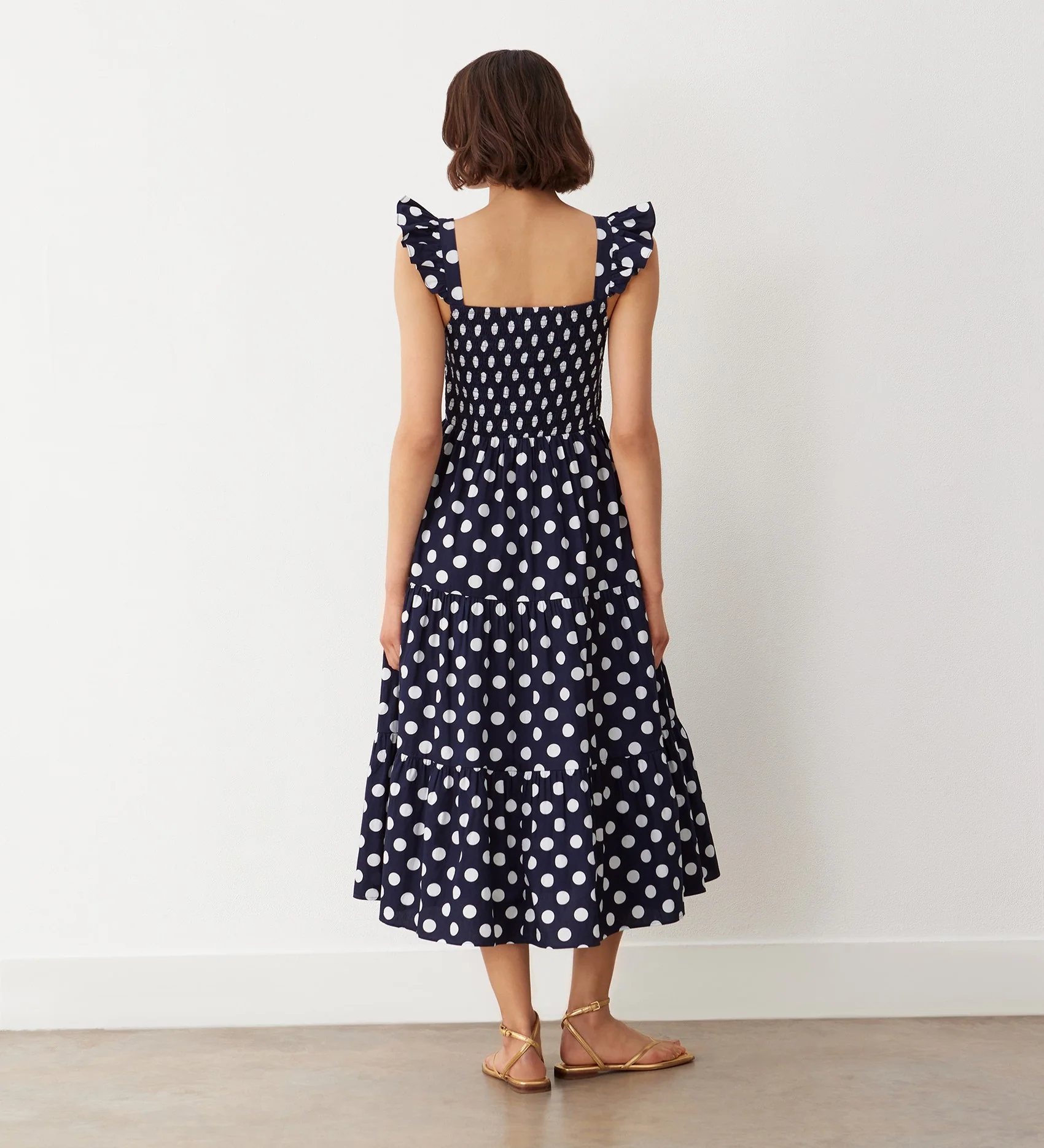 Aurena Navy Polka Dot Cotton Midi Sundress - Image 4