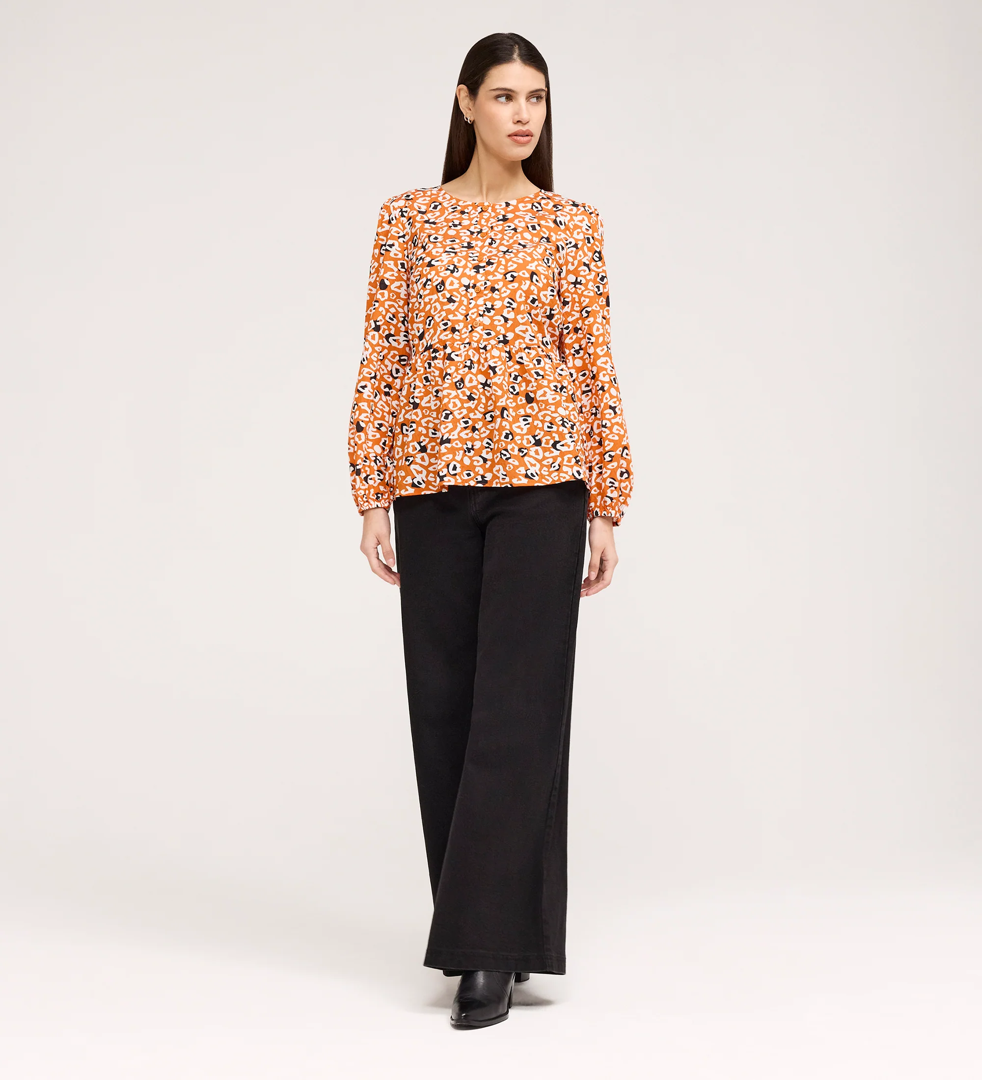 Bel Orange Leopard Cotton Blouse - Image 3