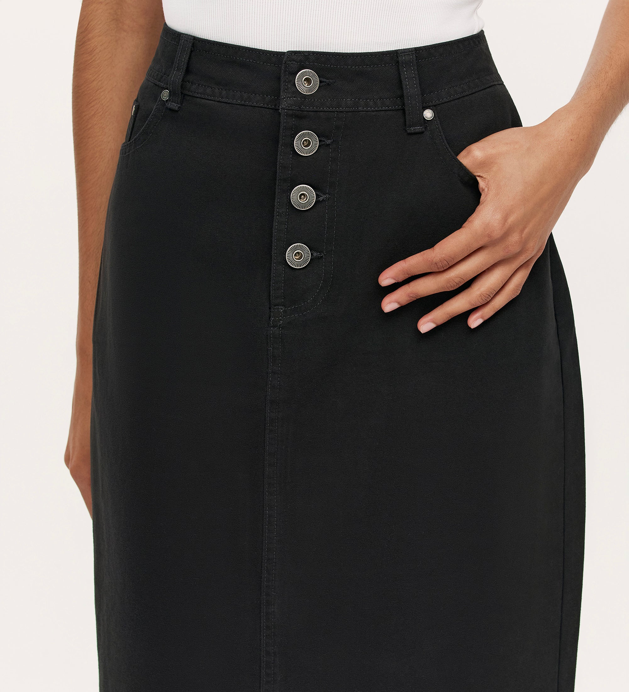 Beth Black Canvas Midi Skirt - Image 3