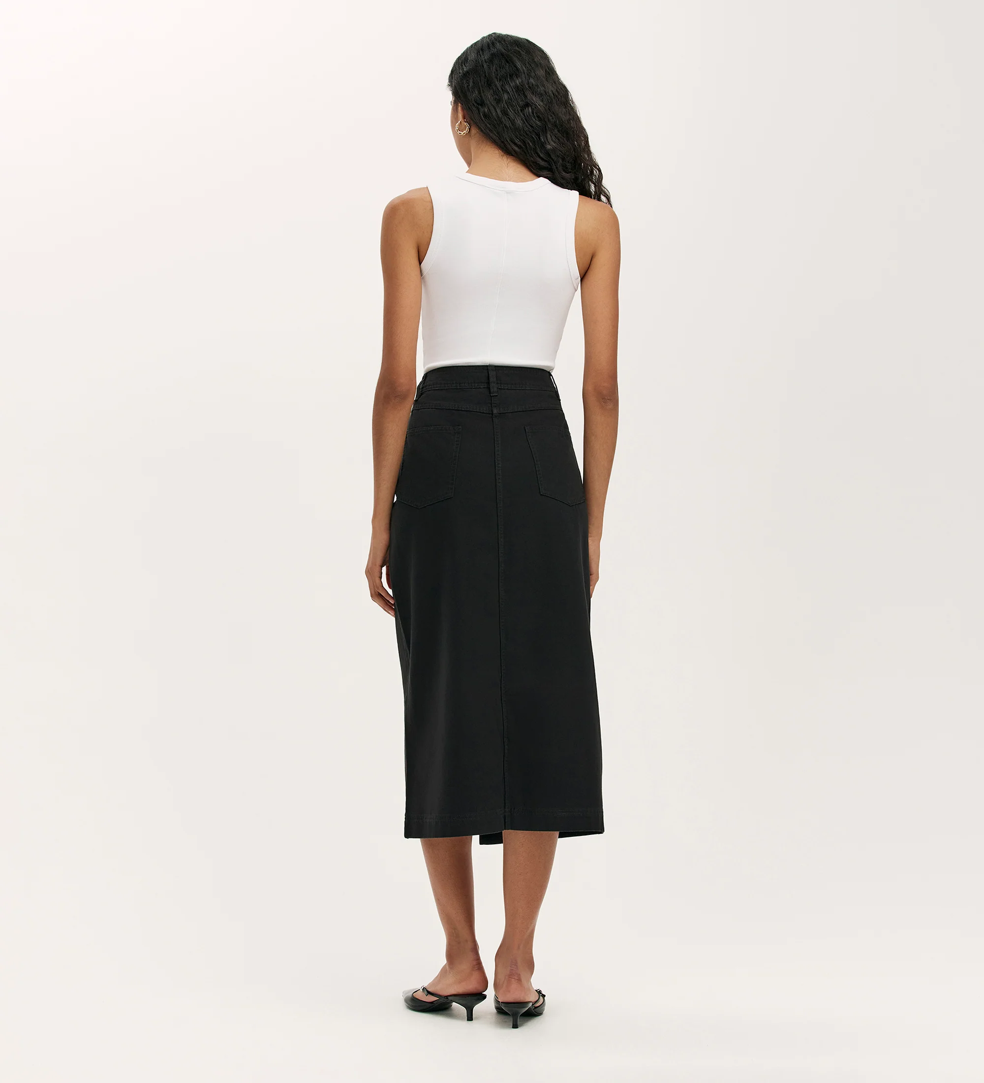 Beth Black Canvas Midi Skirt - Image 4