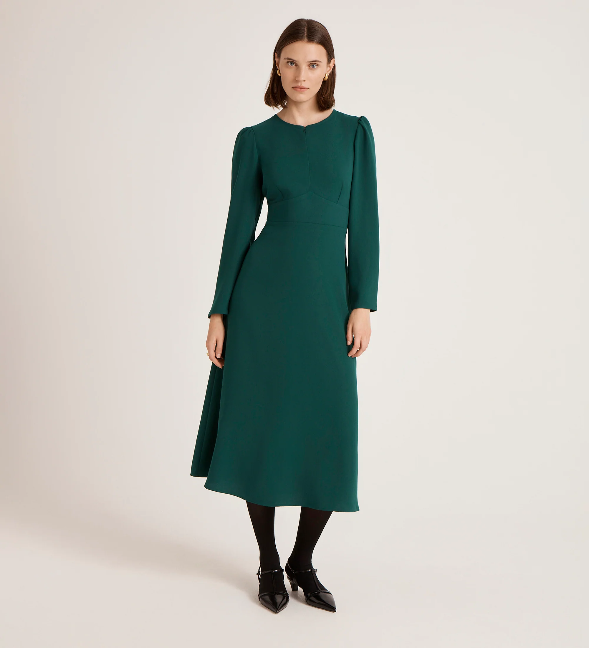 Caley Bottle Green Crepe Midi Dress - Image 3