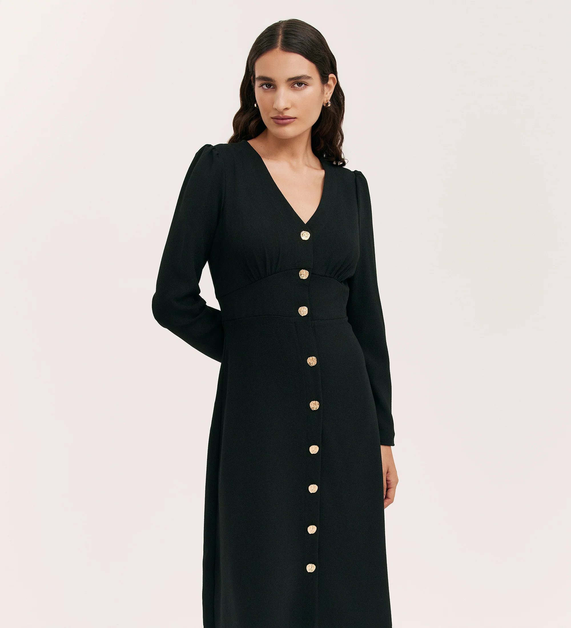 Caprice Black Crepe Midi Dress - Image 3