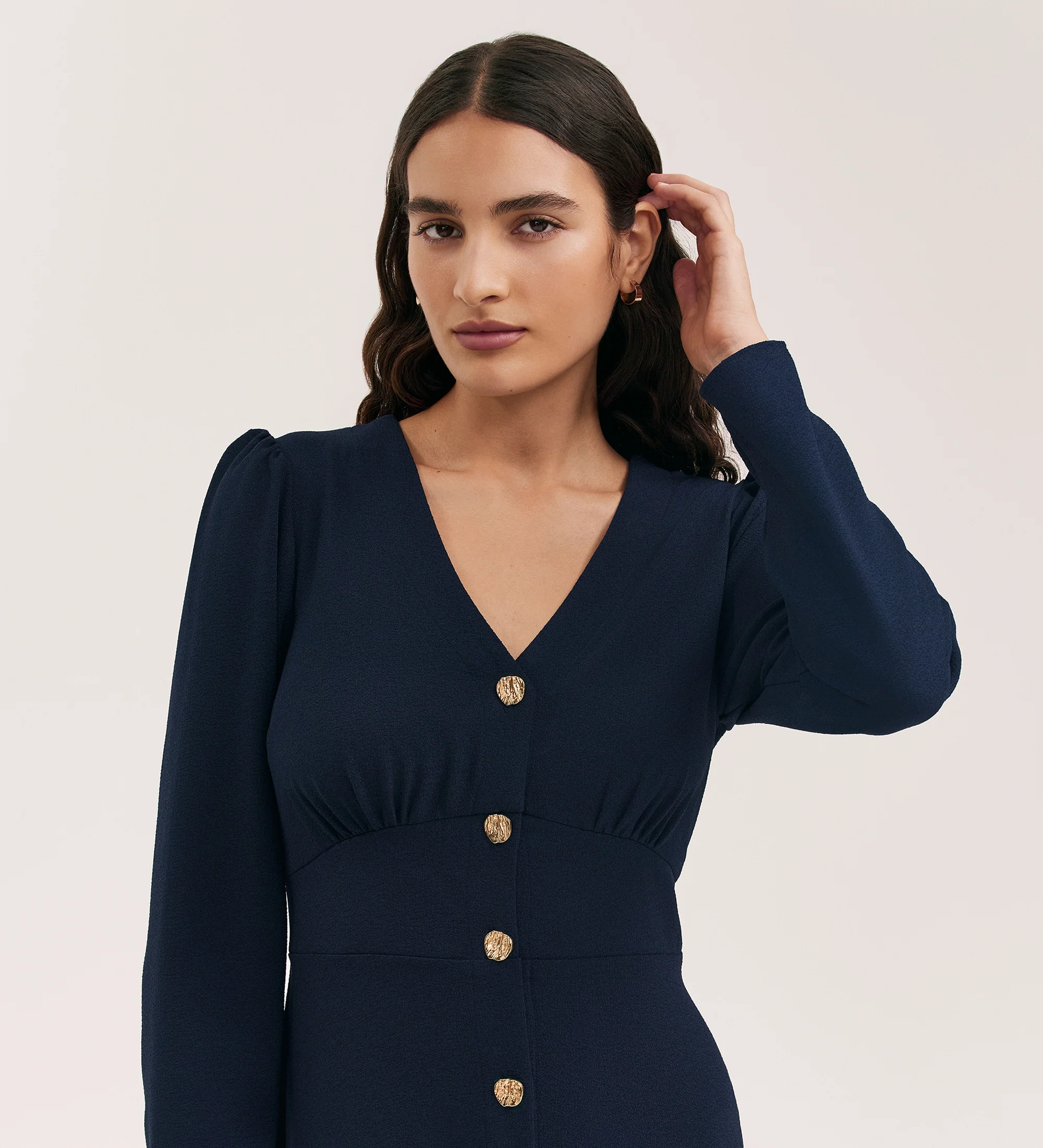 Caprice Navy Crepe Midi Dress - Image 2
