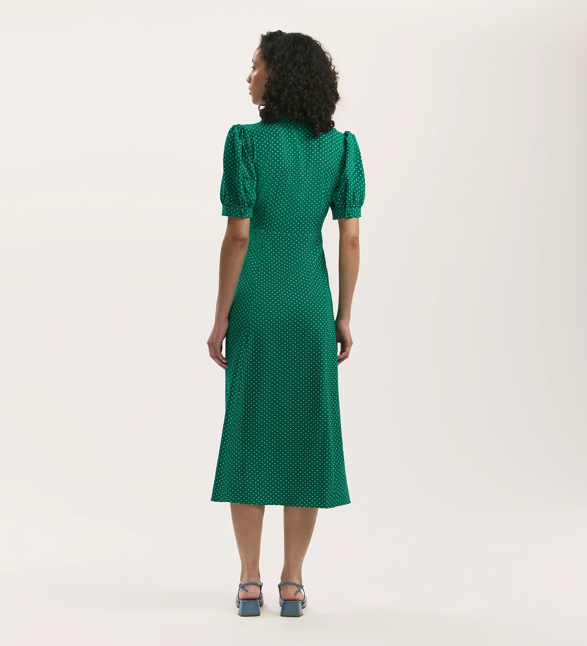 Colette Green Polka Dot Crepe Midi Tea Dress - Image 4