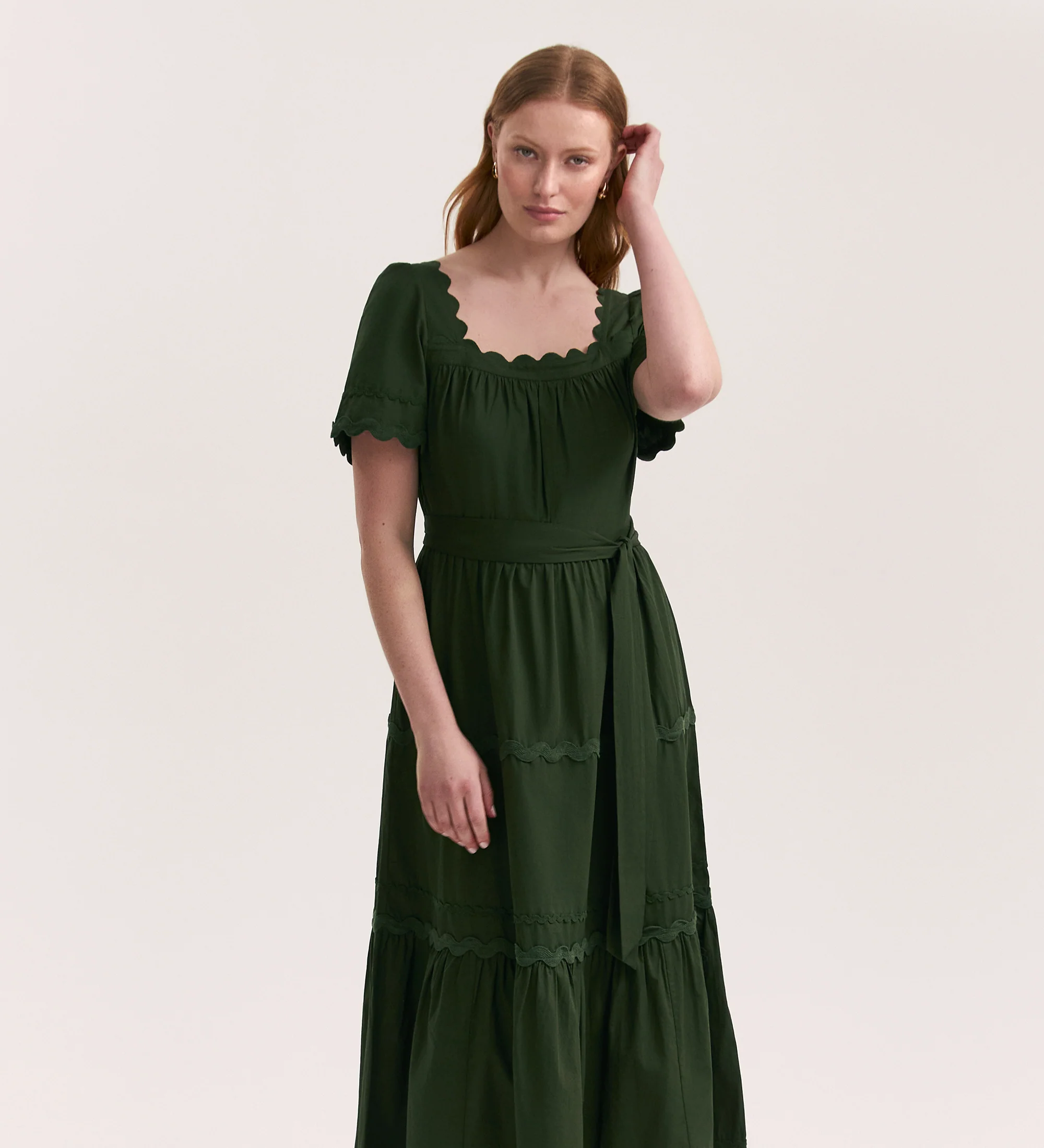 Corina Dark Khaki Cotton Midi Dress - Image 2