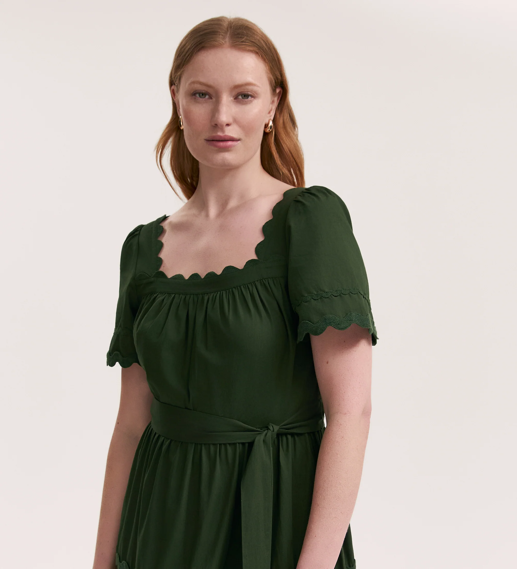 Corina Dark Khaki Cotton Midi Dress - Image 3