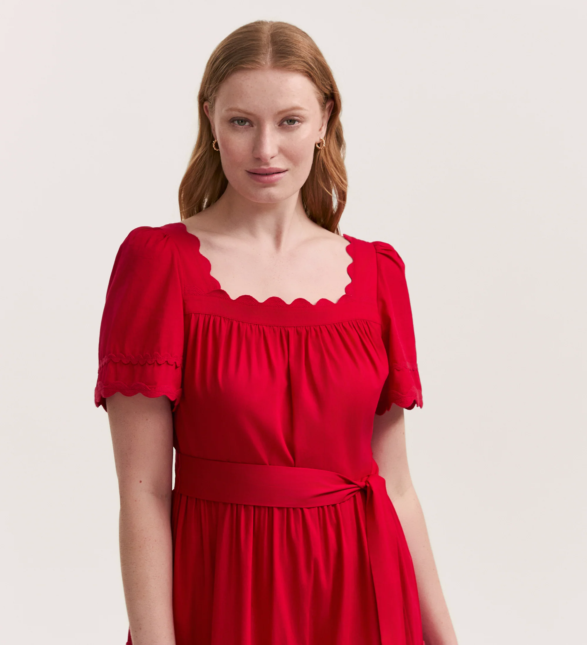 Corina Red Cotton Midi Dress - Image 2