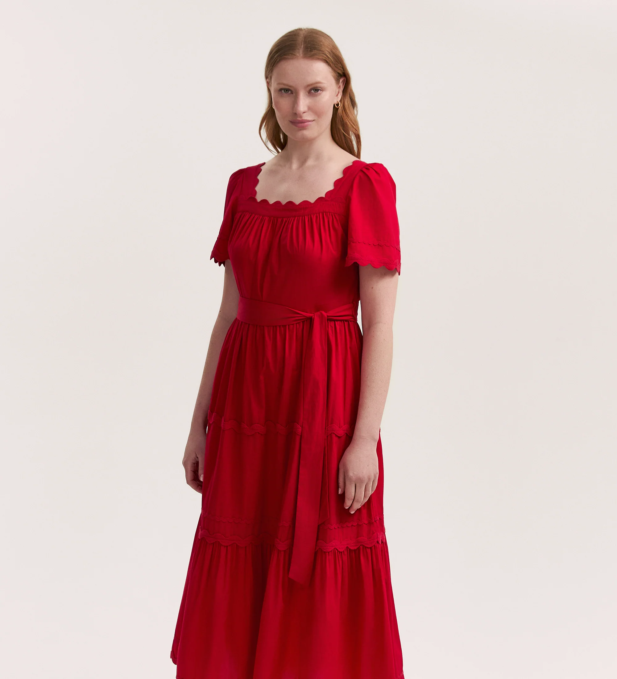 Corina Red Cotton Midi Dress - Image 3