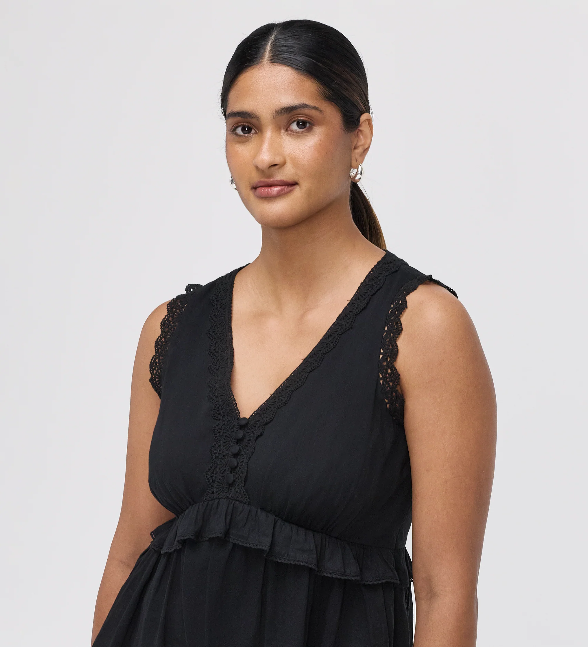 Cyma Black Lace Cotton Sleeveless Top - Image 3