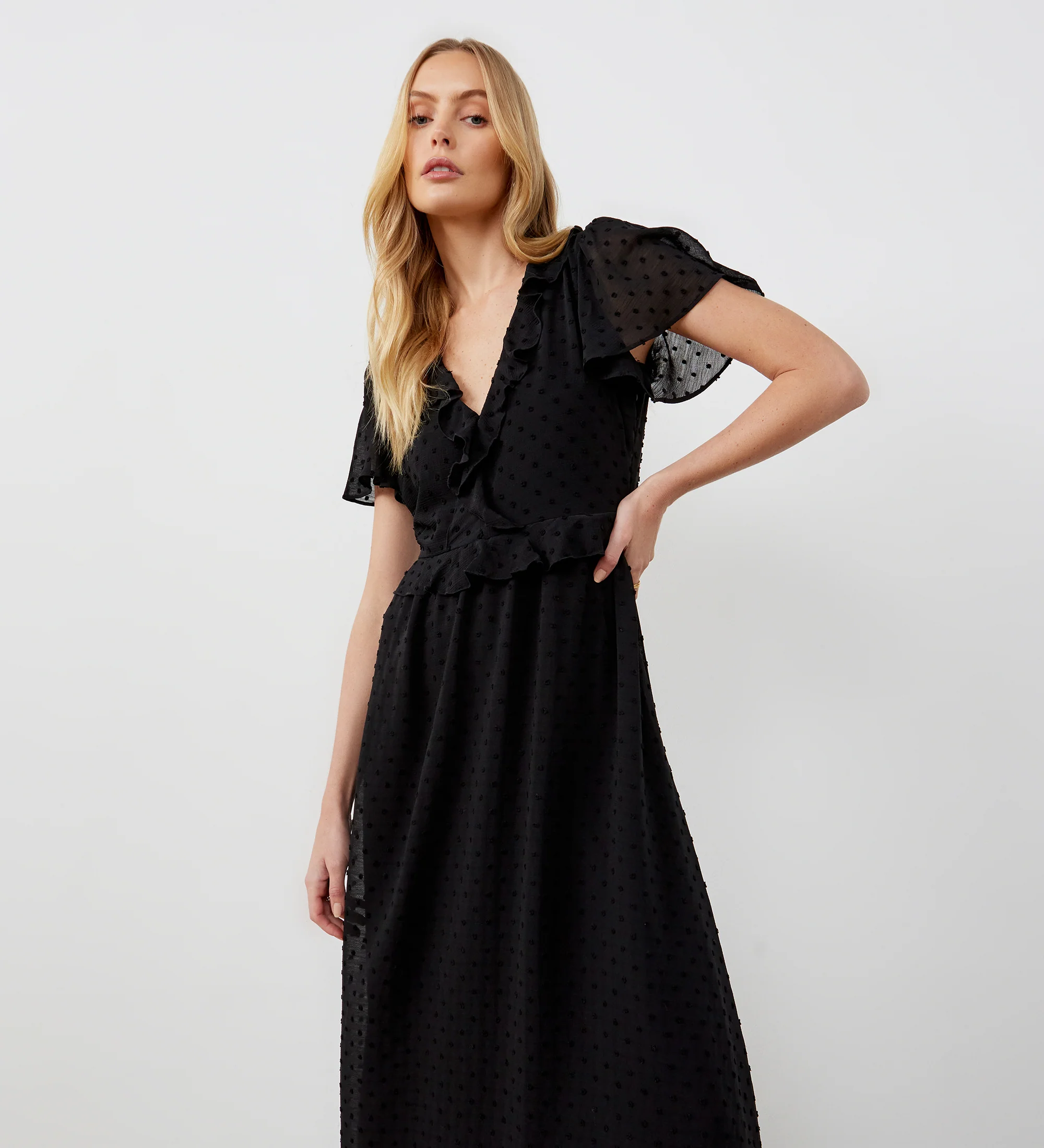 Dahlia Black Chiffon Midi Dress - Image 3