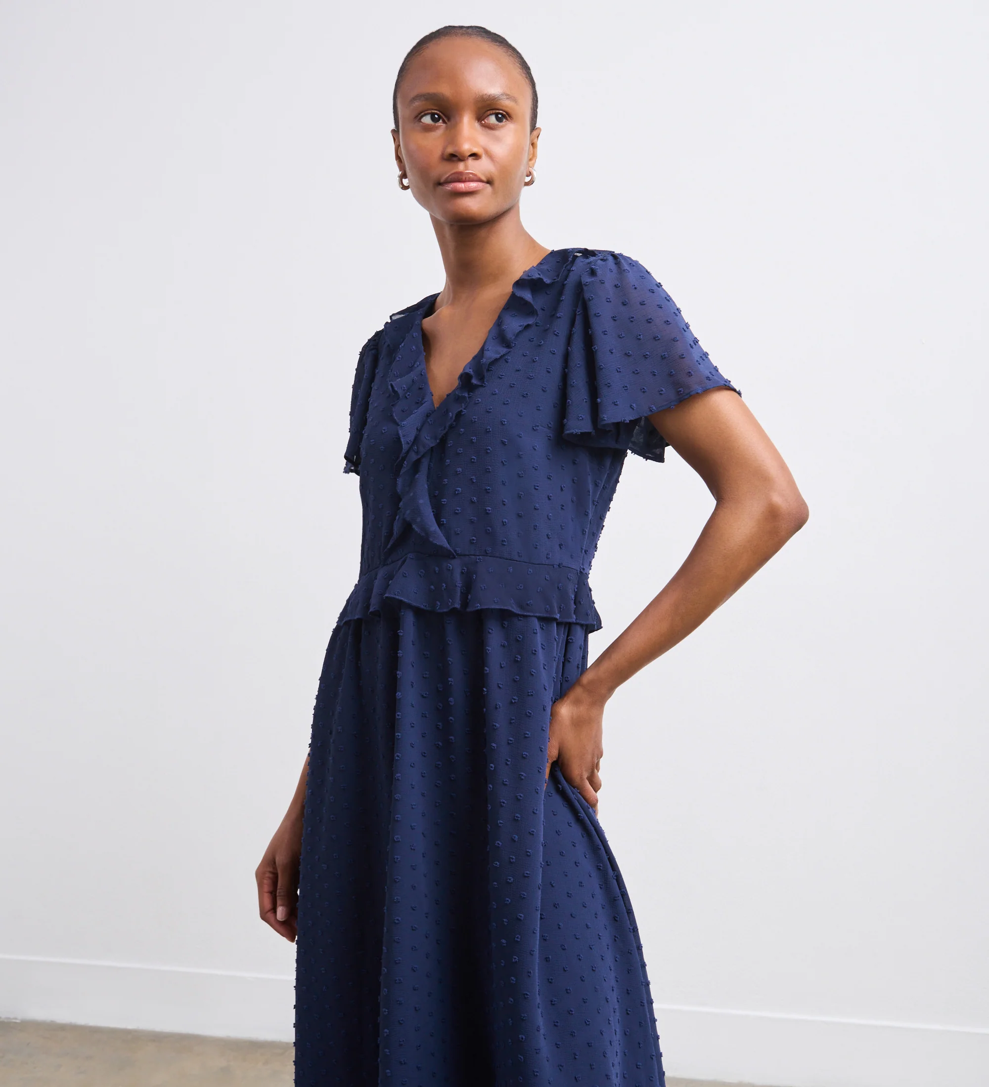 Dahlia Navy Chiffon Midi Dress - Image 2