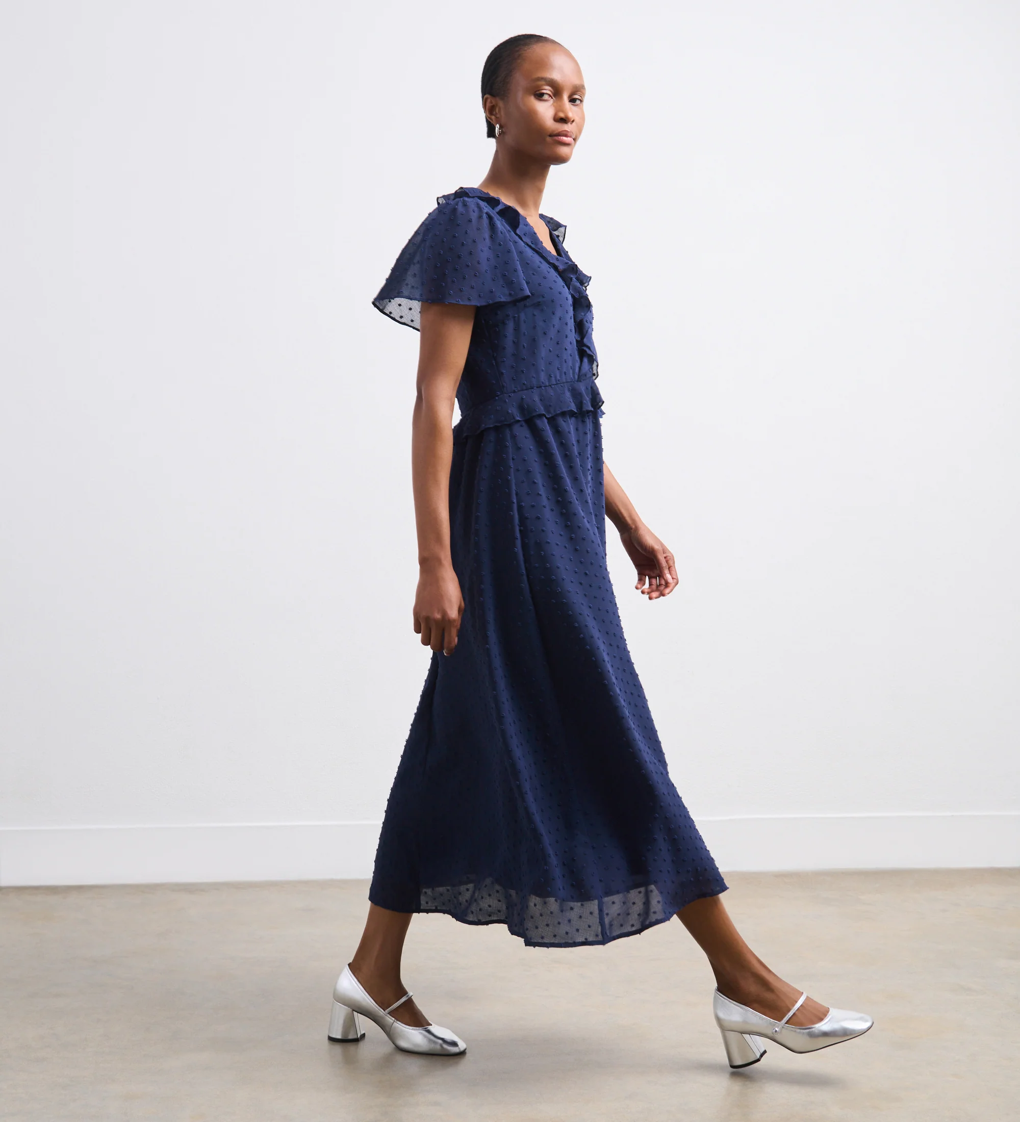 Dahlia Navy Chiffon Midi Dress - Image 3