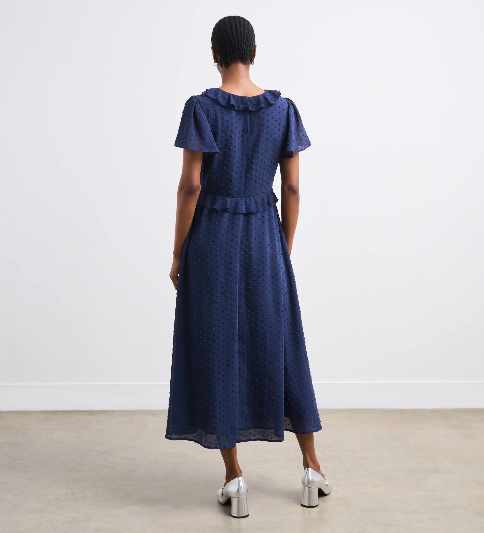 Dahlia Navy Chiffon Midi Dress - Image 4