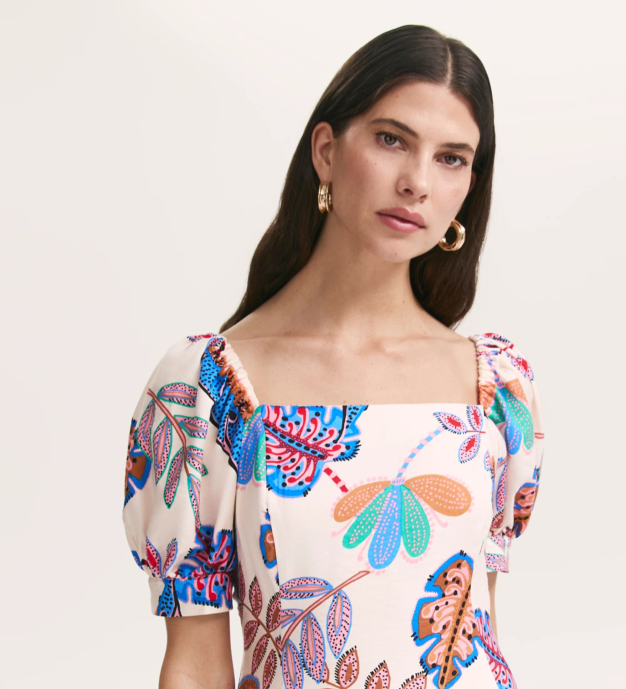 Daisy Cream Leaves Midi Dress - Image 2