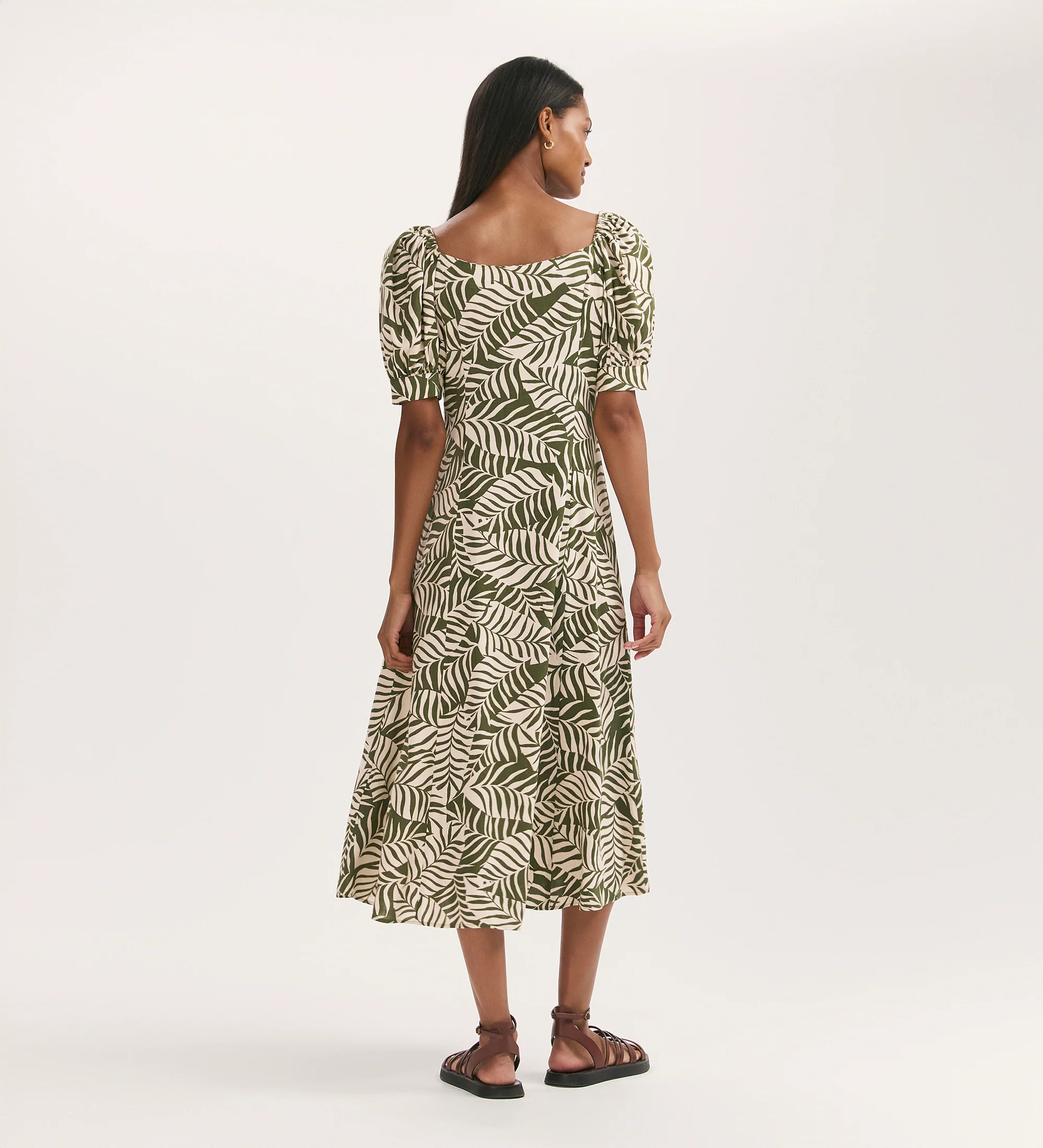 Daisy Khaki Leaves Midi Dress - Image 4
