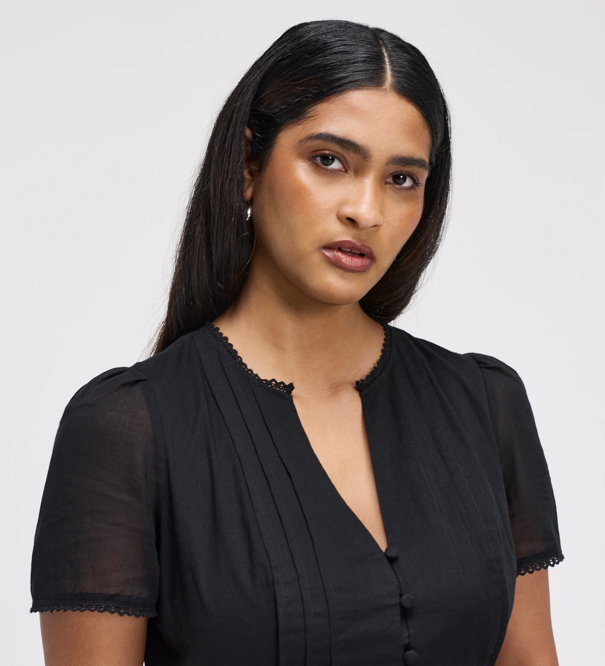 Dakota Black Cotton Lace Tiered Short Dress - Image 2