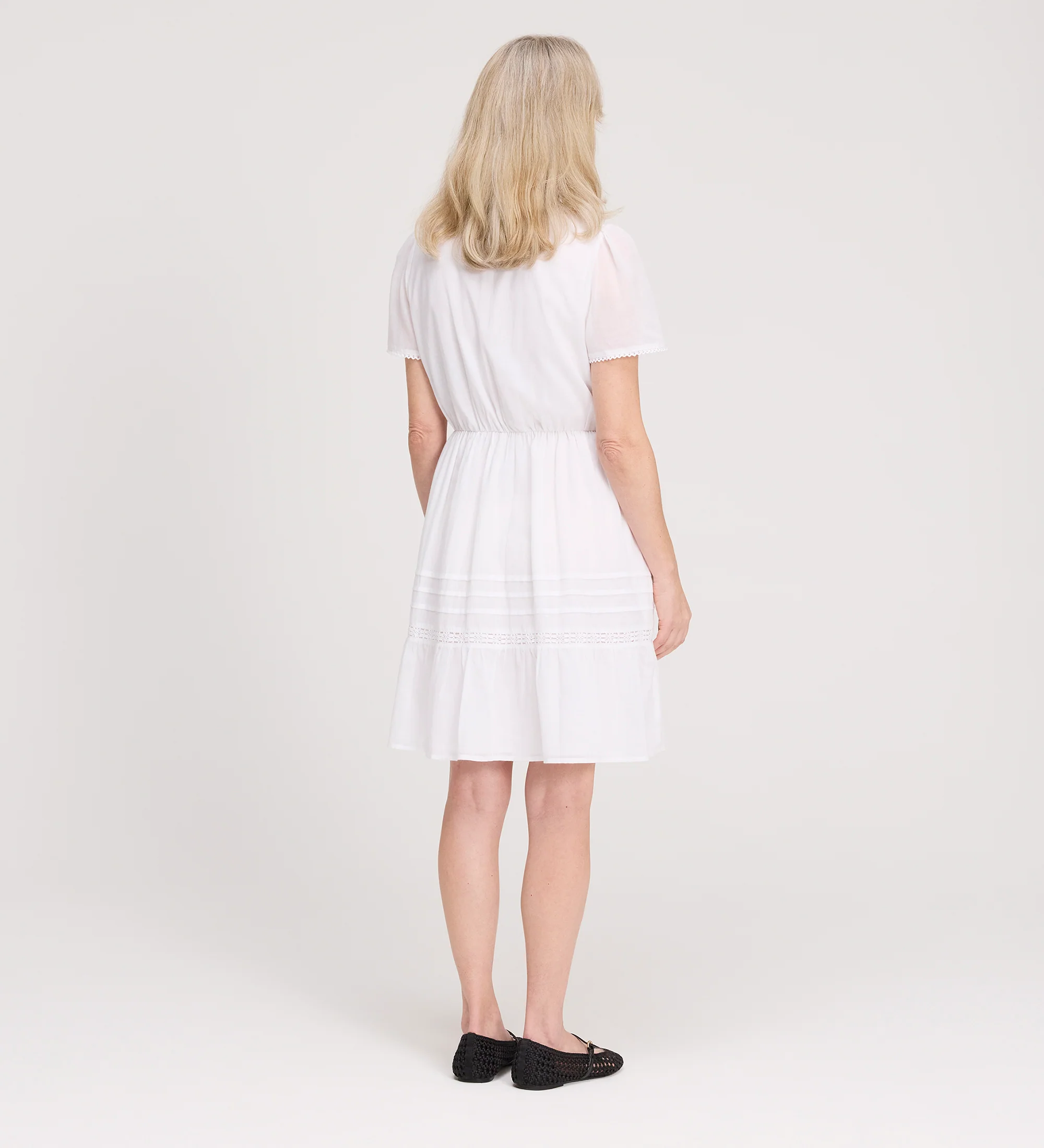 Dakota White Cotton Lace Tiered Short Dress - Image 4