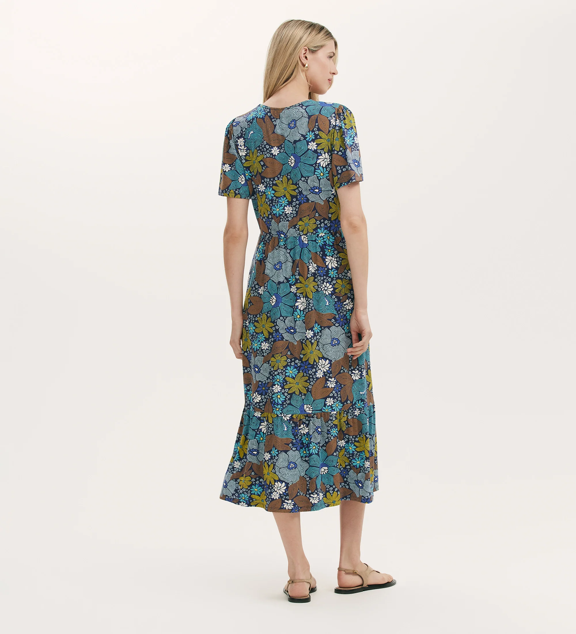 Edith Blue Floral Jersey Midi Dress - Image 5